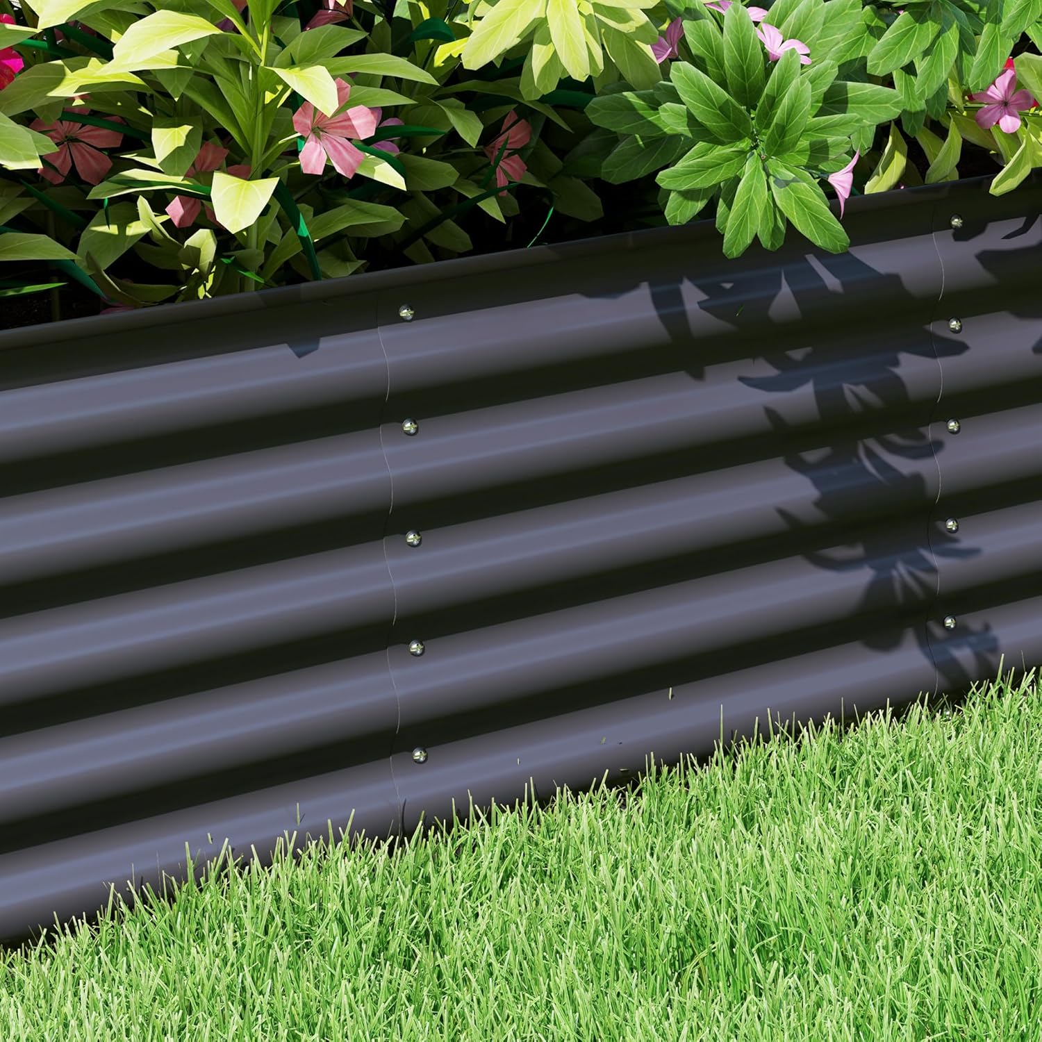 Outsunny 8' x 2' x 1.4' Galvanized Raised Garden Bed Kit, Outdoor Metal Elevated Planter Box with Safety Edging, Easy DIY Stock Tank for Growing Flowers, Herbs & Vegetables, Dark Gray
