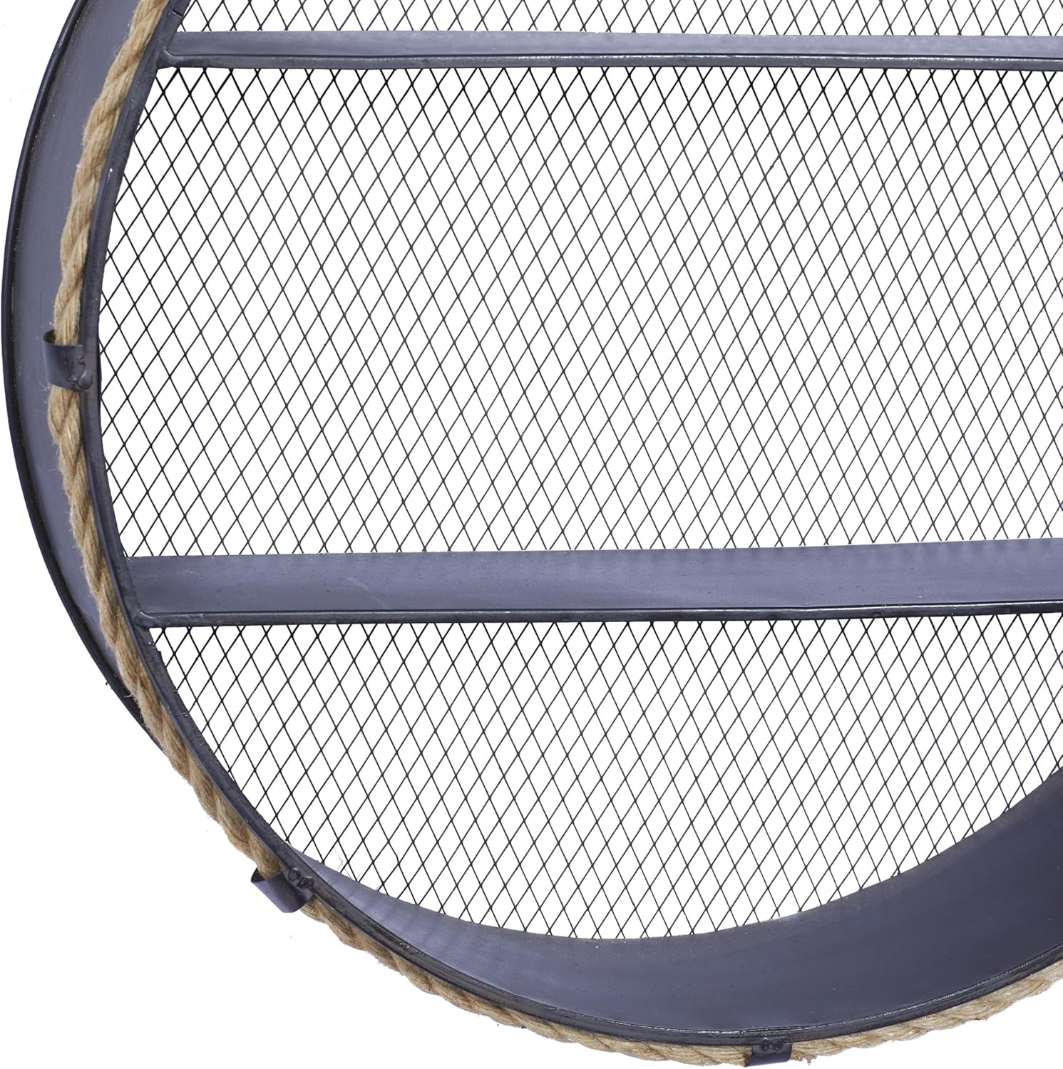 Deco 79 Metal Round 2 Shelves Wall Shelf with Hanging Rope, 24" x 6" x 24", Black