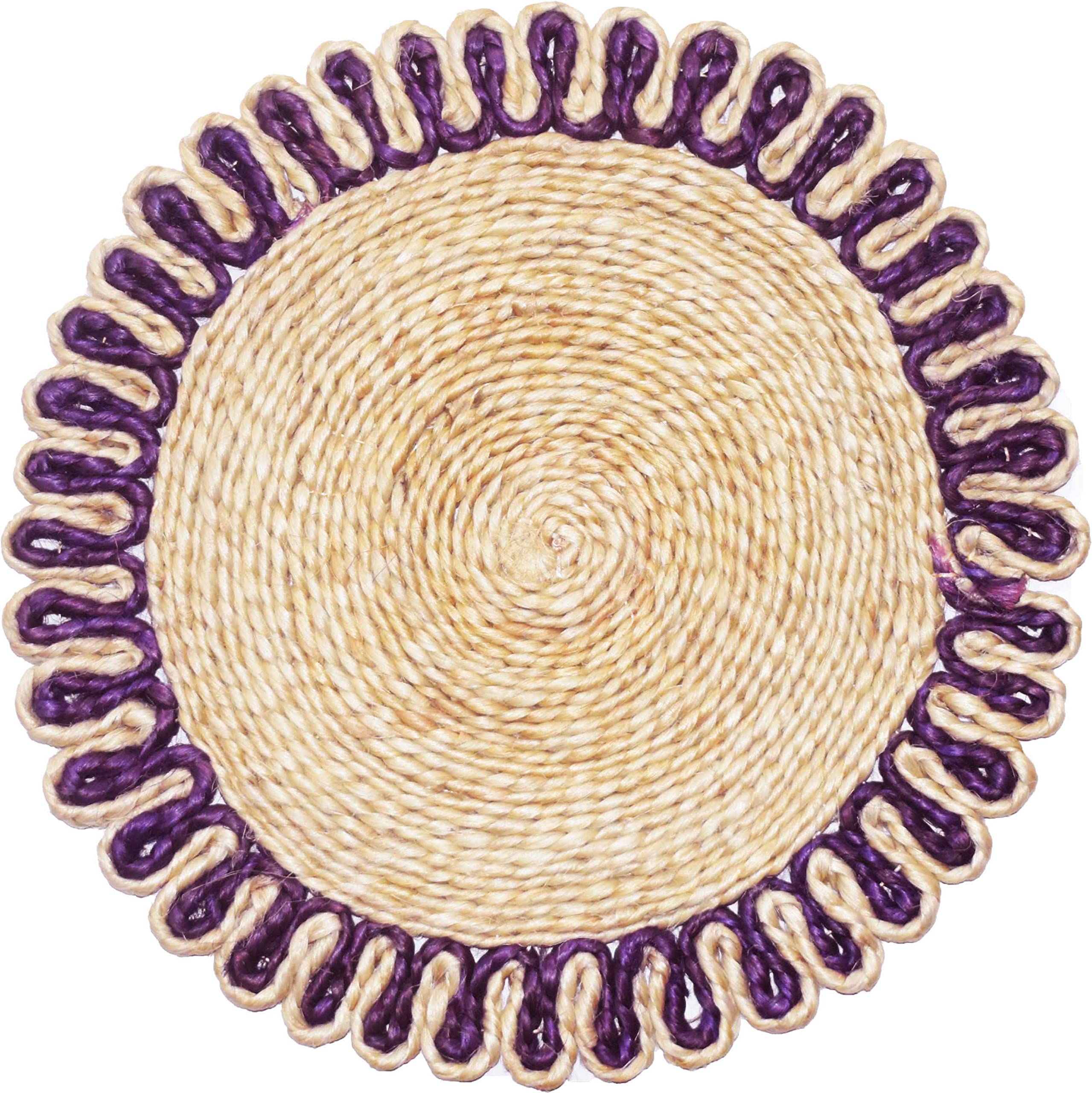 Natural Jute Flower Placemats, Blue, 14 Inch, Set of 2