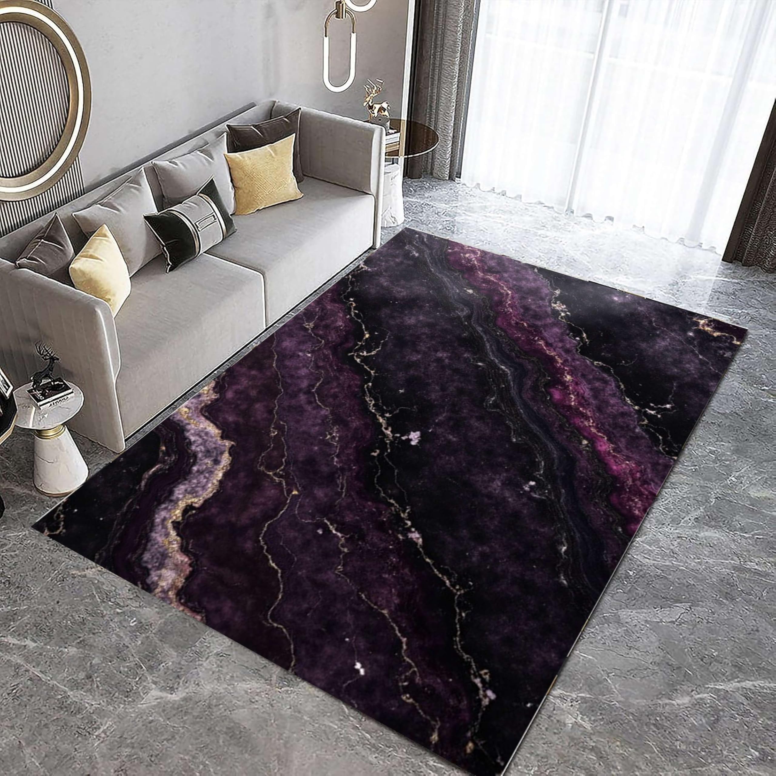 LHOMKCV Luxury Purple Black Marble Rug for Bedroom, 180x300cm, Minimalist Washable Fade Resistant Abstract Living Room Rug Non Slip Office Kitchen Hotel Bathroom Bedroom Carpet Soft Durable Carpets
