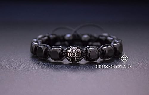 Miniatura 4 de Onyx Cube, pulsera unisex de macramé de ónix negro, pulsera de cuentas para hombre, inspirado en Shamballa de piedras preciosas, pulsera de energía,