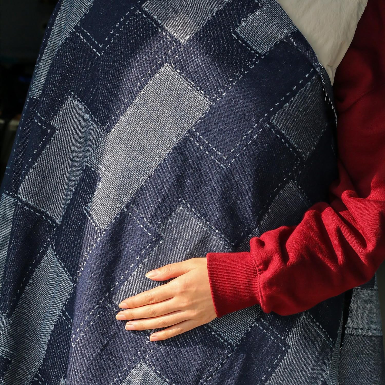 10oz Weight Denim Patchwork Fabric,Deep Blue Square Pattern,Cotton,67 Inches Wide,Pre-Washed,Non-Stretch,Retro Style for DIY Sewing,Jeans,Jackets & Decorative (2 Yard pre Cut)