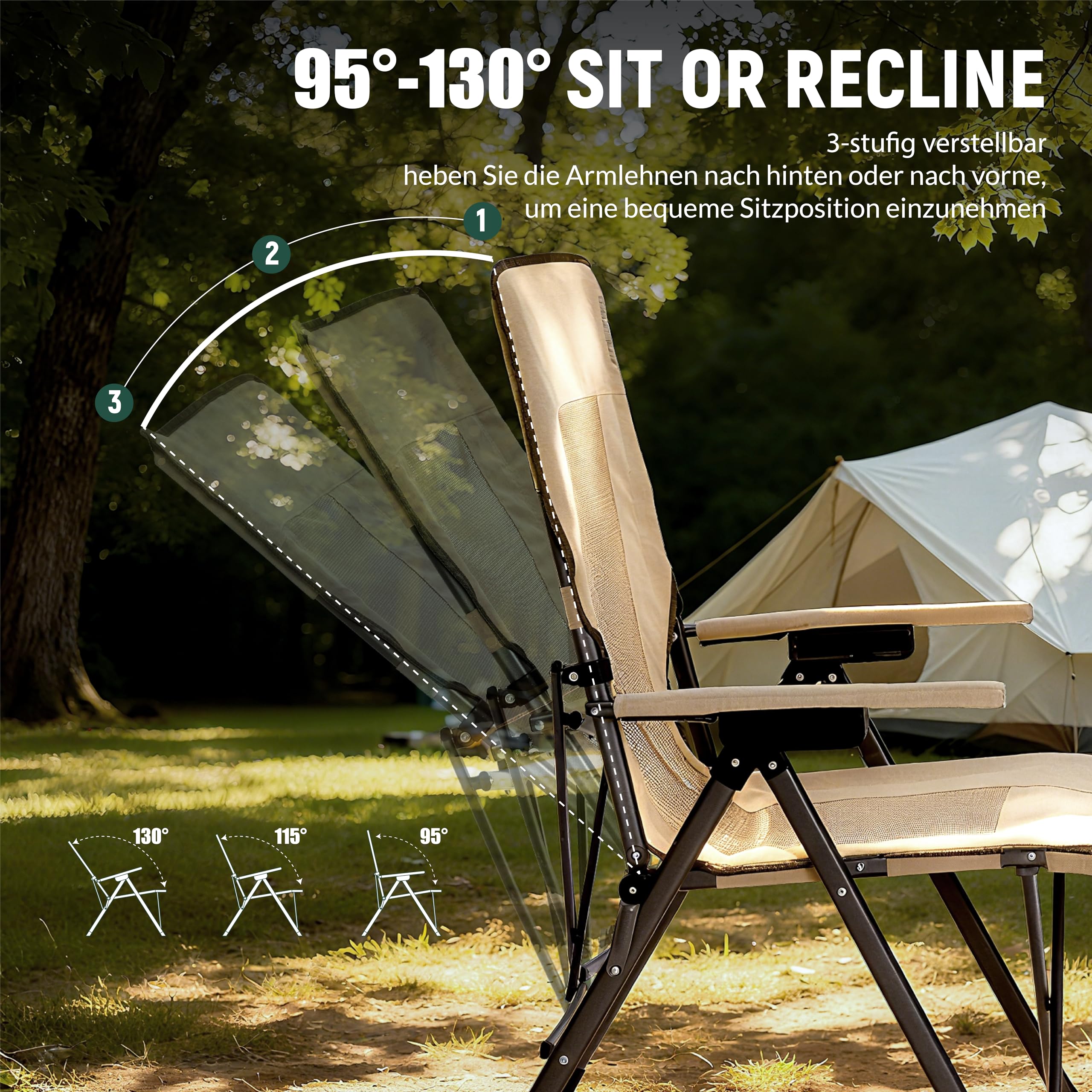 OUTSIDER Campingstuhl Klappbar Anglerstuhl Mit Verstellbarer Rückenlehne | 3-Fach Verstellbar Bis 150 kg, Atmungsaktives Netzgewebe, 600D Oxford, Tasche Für Camping, Angeln & Garten