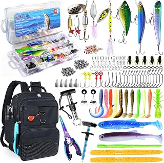 Fishing Backpack with Tackle Boxes and Rod Holder, Fish Lure Kit and Tool | Waterproof Tackle Backpack 24L Fishing Bag with Fishing Gear, Accessories, Gifts for Men Women Outdoor Black Back Pack