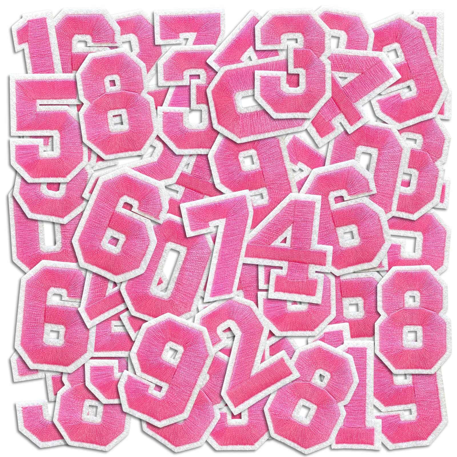 Number Iron On Patches, Numbers 0-9 Embroidery Applique Patch, DIY Decorative Heat Press Patches for Clothing Jeans Jackets Backpacks Hats (Pink 50 Pcs)