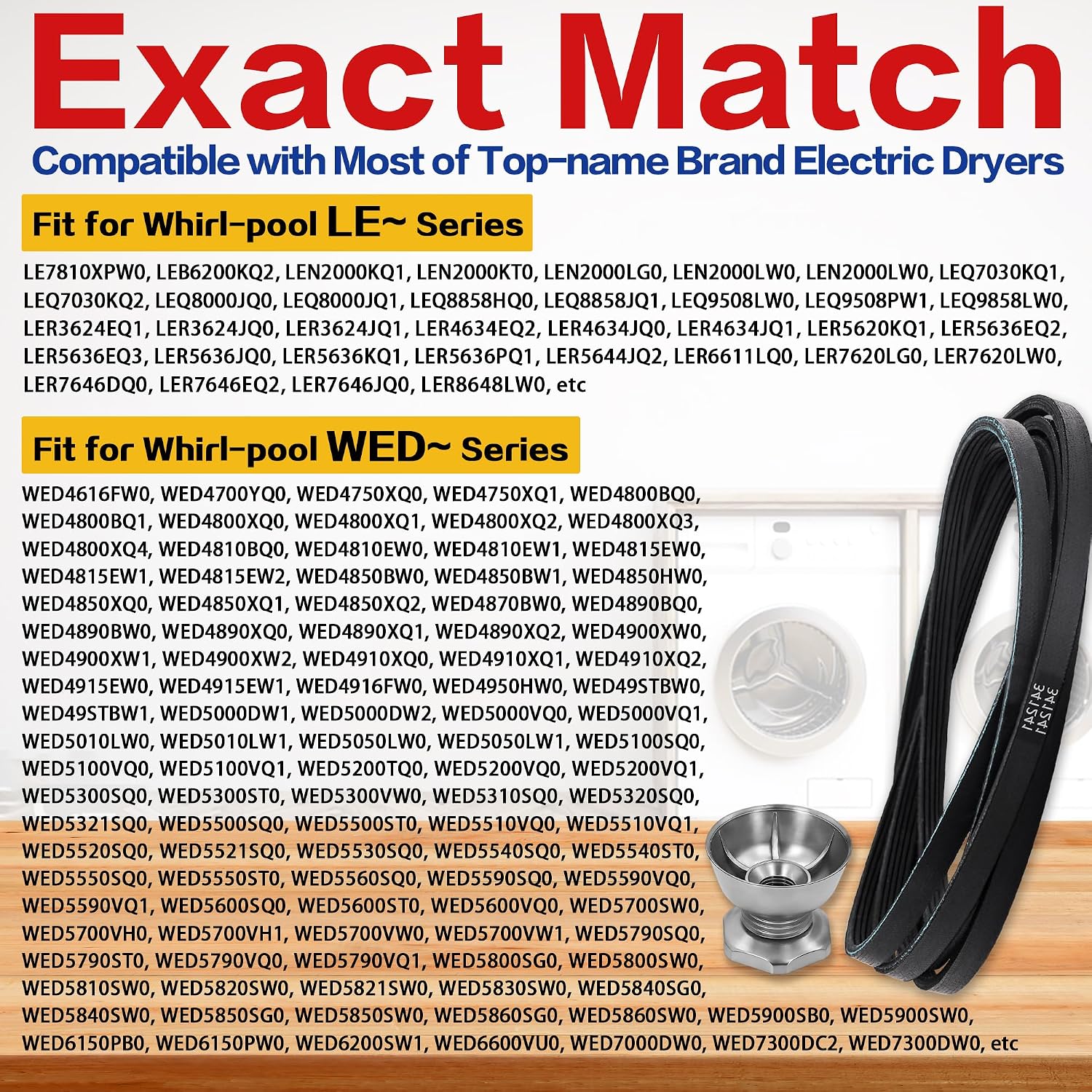 LER4634EQ2 LER5620KQ1 LER3624JQ1 Dryer Drum Belt & Motor Pulley Kit, Compatible with Whirl-pool WED WGD LE Series Dryers LER3624EQ1 LEQ9508LW0 LER4634PQ1 LGR5620KQ1 LER7646EQ2 LER4634PQ0 LER5636PQ1