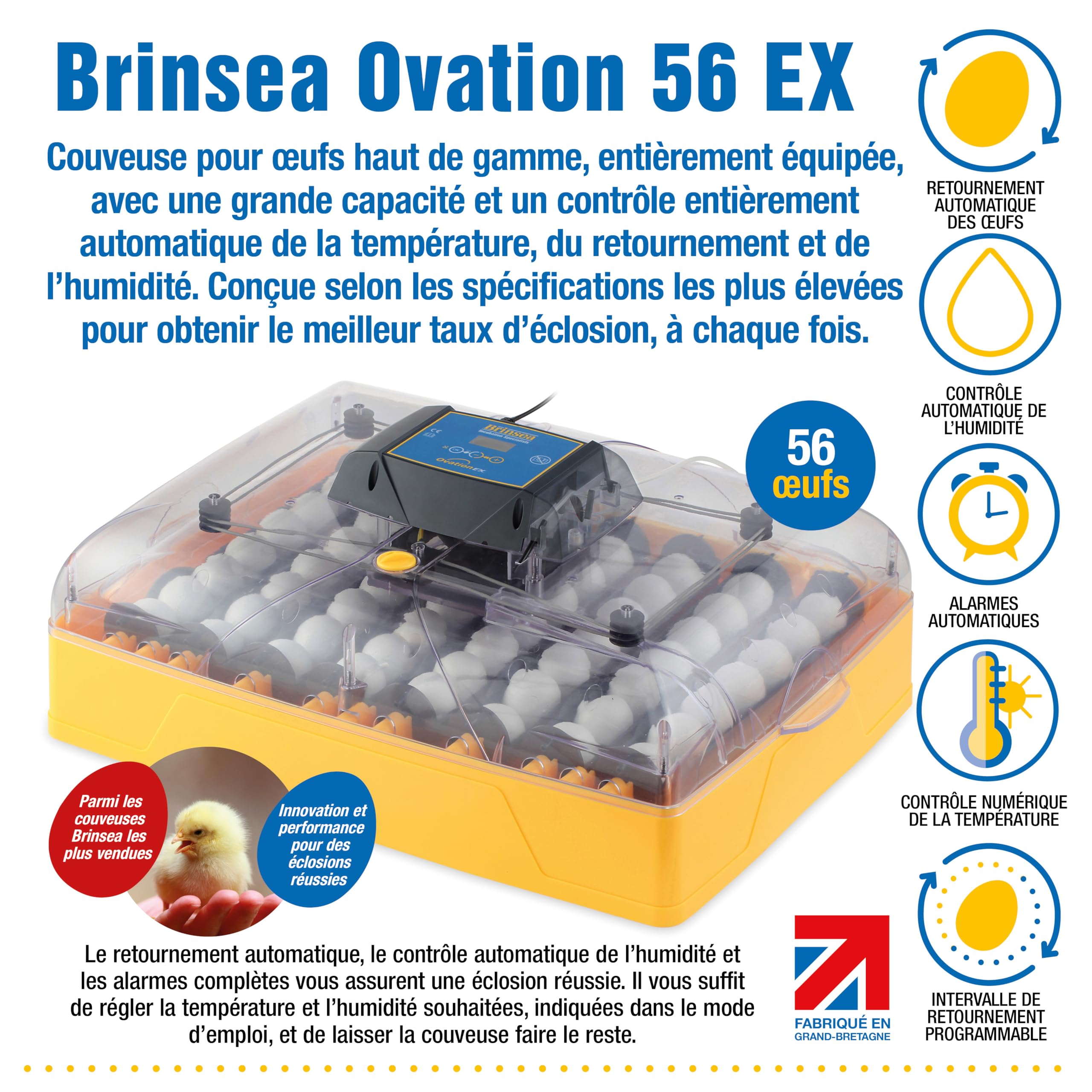 Incubadora Brinsea Ovation 56 EX – Incubadora para 56 huevos – Fabricada en Gran Bretaña, con volteo automático de los huevos y control integral de humedad – Garantía de 3 años.