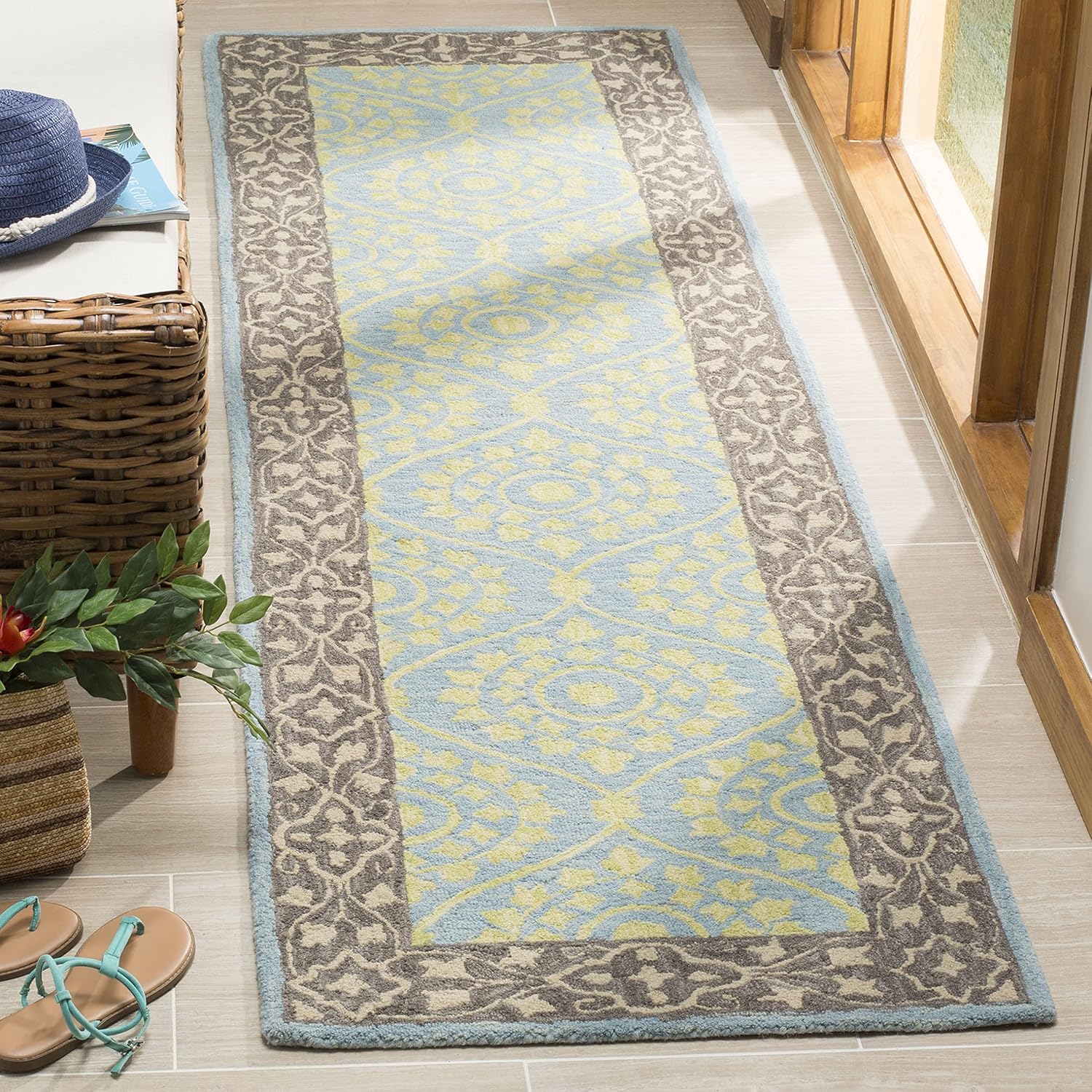 SAFAVIEH Suzani Collection 2'3" x 8' Chocolate / Yellow SZN104A Hand-Hooked Boho Premium Wool Runner Rug