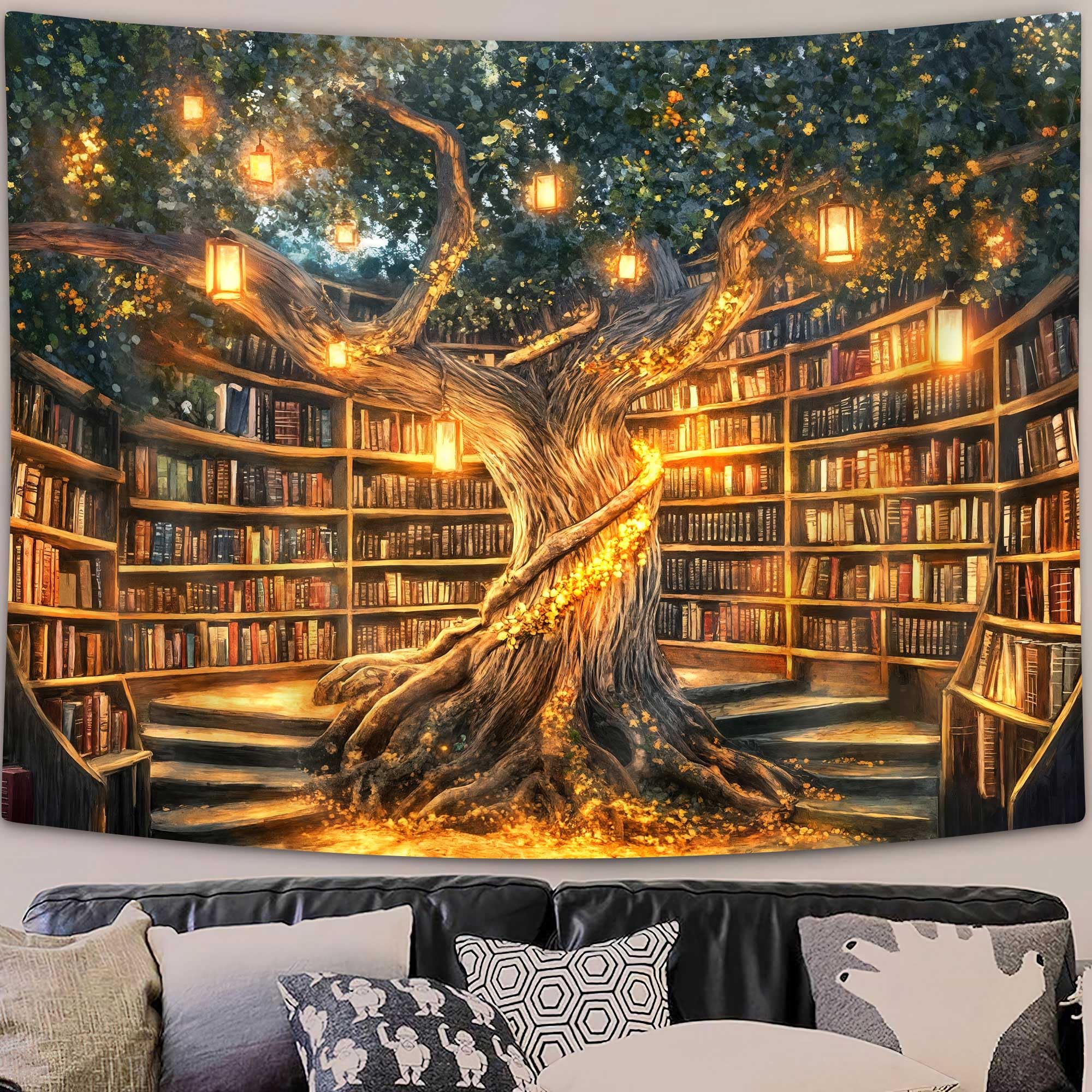 Livre vintage tapisserie murale pour masquer un mur blanc salon