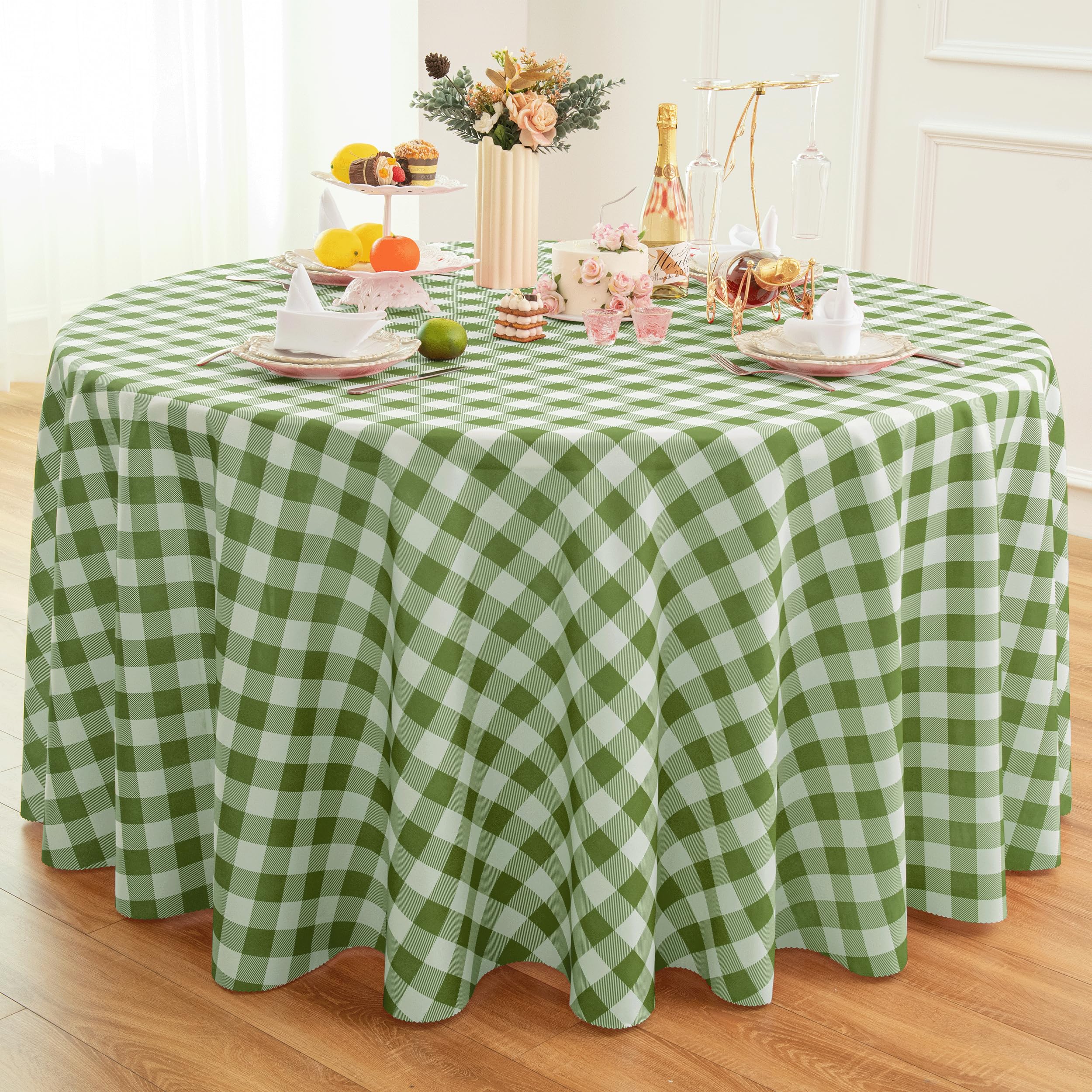 Essifunia Waterproof Plaid Round Tablecloth in Sage Green