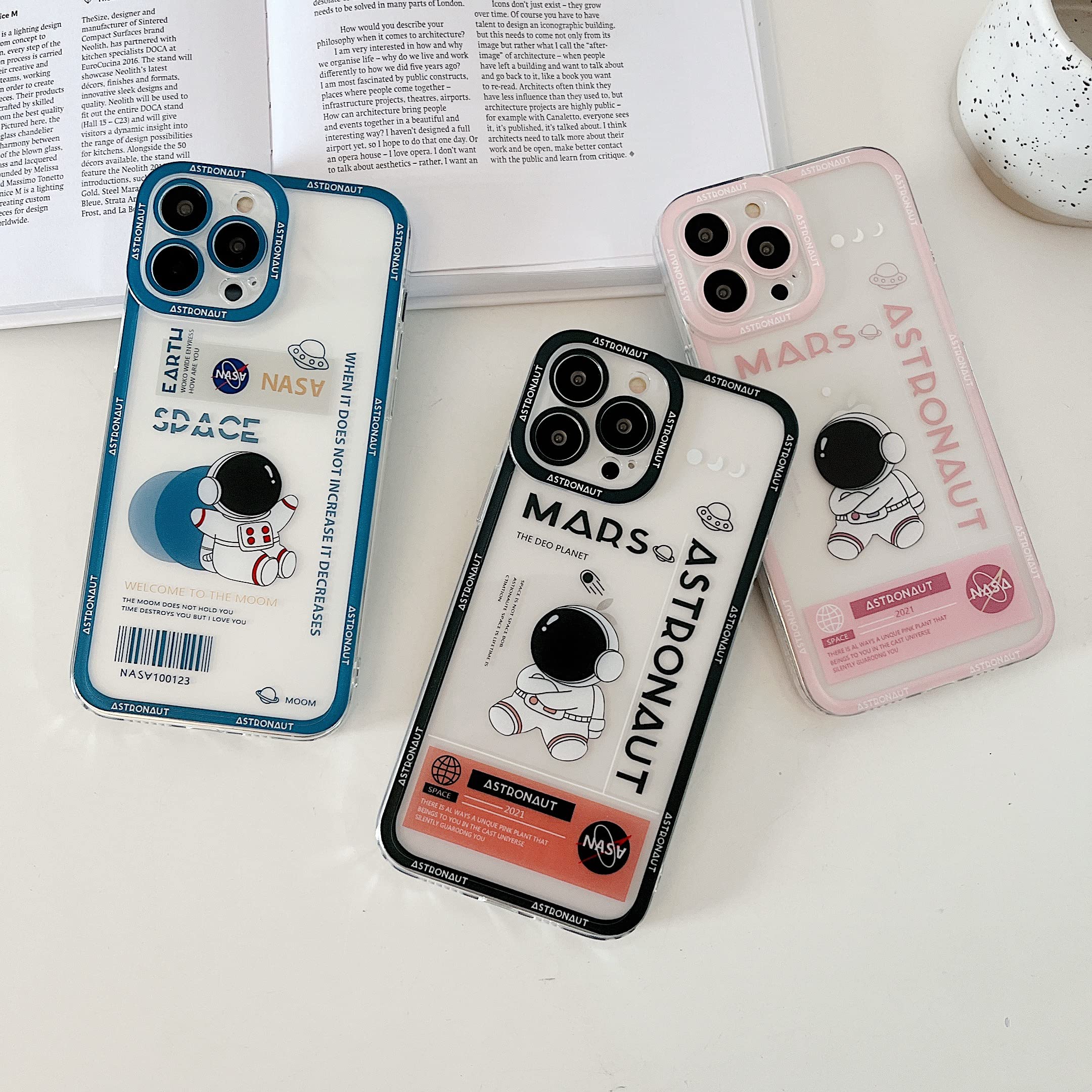 Yonds Queen Custodia per iPhone 15 Cute Case, Cool Cartoon Astronaut Planet Moon Space Design Elegante Morbido Bumper Custodia Protettiva (iPhone 15, luna nero
