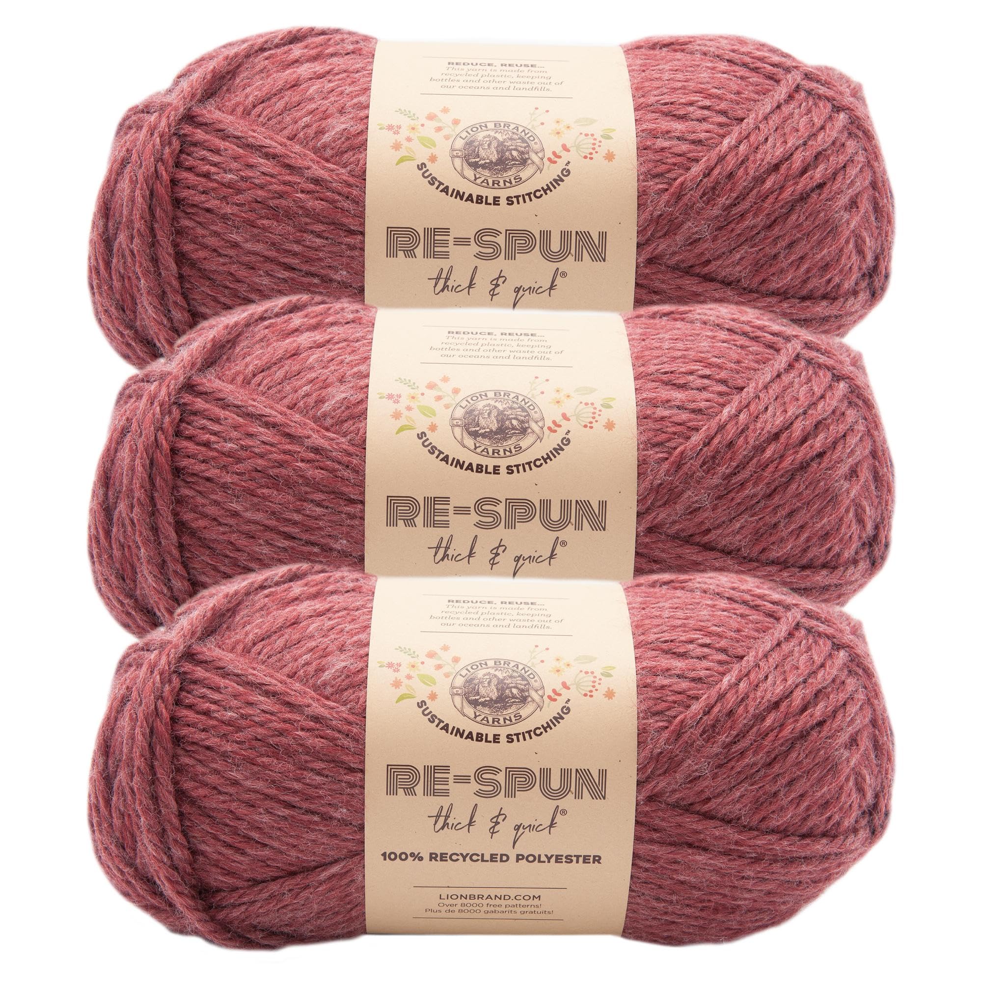 Lion Brand Yarn, Re-Spun Thick & Quick Yarn, Dark Cherry, Red, 3 Pack