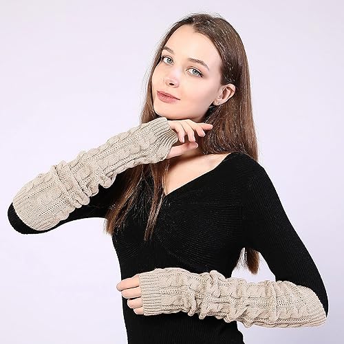 Miniatura 2 de Guantes largos de invierno para mujer cálidos sobre el codo sin dedos con agujero para el pulgar guantes de punto