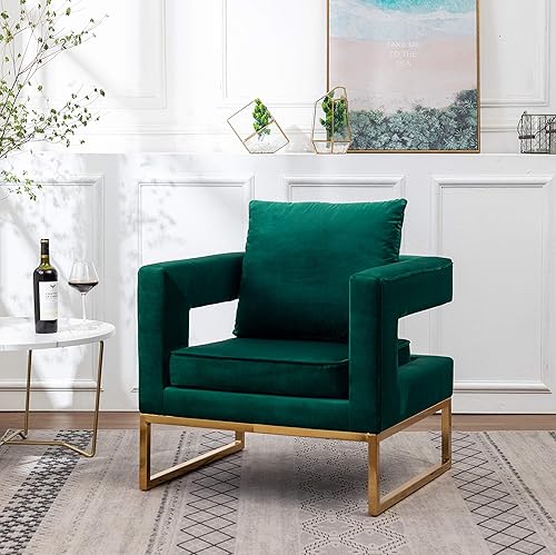 Roundhill Furniture Lenola - Silla tapizada con brazos, color verde, 27.5 pulgadas de profundidad x 29.75 pulgadas de ancho x 34.5 pulgadas de alto