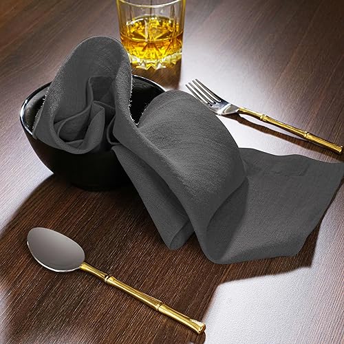 Miniatura 9 de Native Fab Juego de 4 servilletas de lino azul  100% lino belga puro  18 x 18 pulgadas  Tela suave, absorbente y lavable  Servilletas de mesa