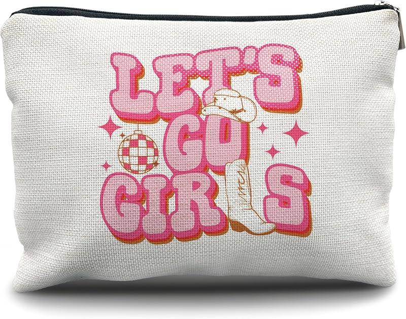 Necessaire retangular Nogrit Western/Cowgirl com zíper, estampa Let's Go Girls A, 1 unidade