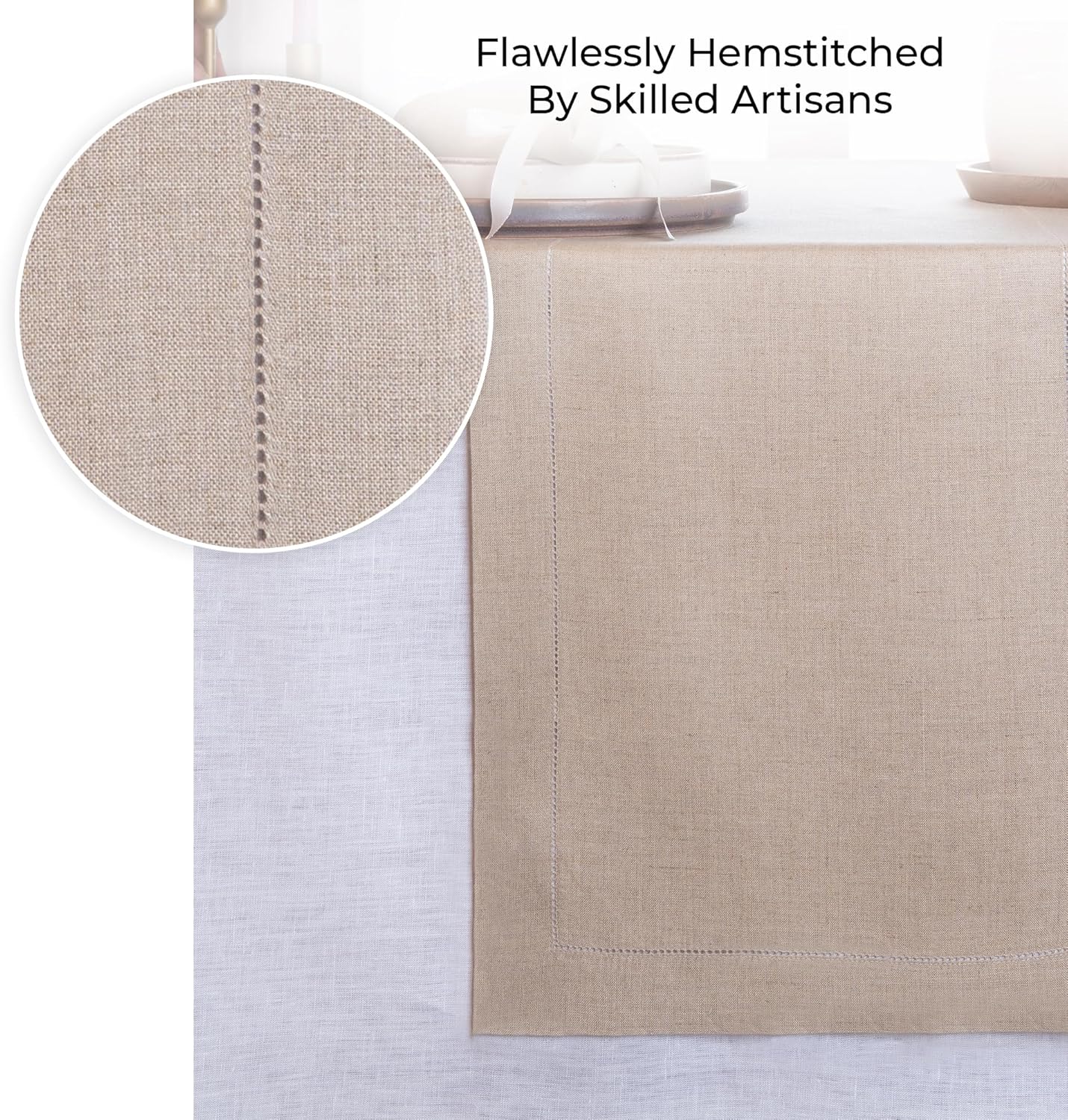 D'Moksha Natural Table Runner 14 x 72 Inch, 100% Pure Linen Hemstitch Table Runner 72 Inches Long, Perfect for Fall, Christmas, Thanksgiving, Wedding, Party, Easy Care Machine Washable: Home & Kitchen