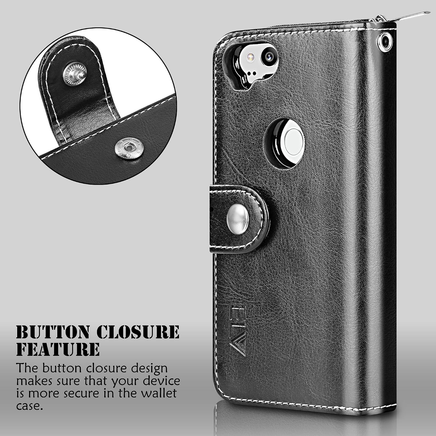ELV Designed Google Pixel 2 Case [PU Leather] Slim Folio Wallet Purse Protective Magnetic Closer [Pull tab] Cover for Google Pixel 2 - Black