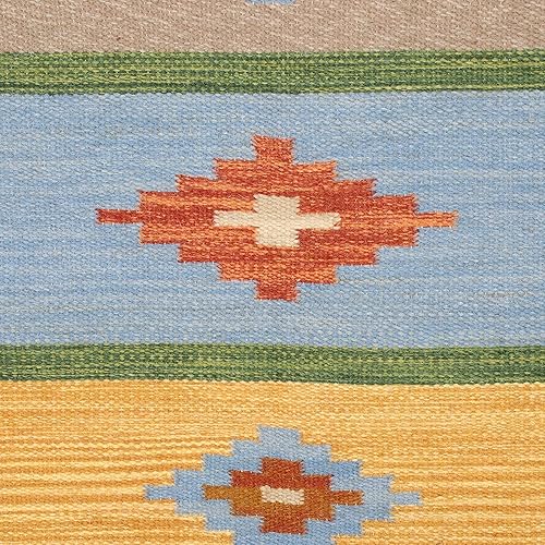 Miniatura 3 de NOVICA Artisan - Alfombra de lana hecha a mano con patrón de rayas de diamantes de la India, 4 x 6, multicolor, sólidos, tejido plano, patrón