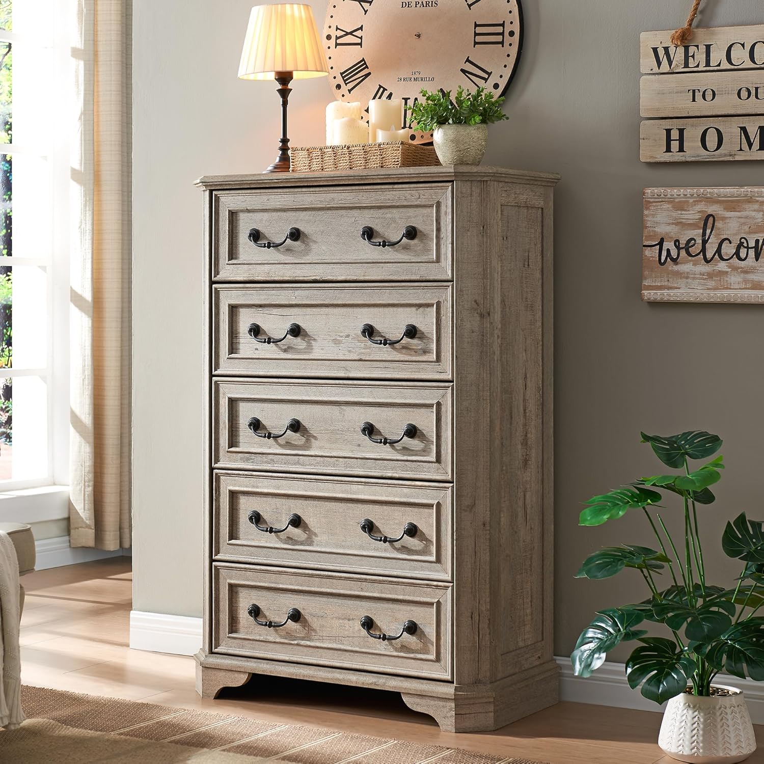 Amazon.com - T4TREAM Farmhouse 5 Drawers Dresser Chests for Bedroom ...