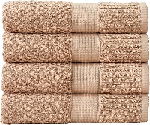 NY Loft 100% Cotton 4 Pack Bath Towel Set| Super Soft & Absorbent Quick-Dry Bath Towels 30" x 52" |Textured and Durable Cotton | Trinity Collection (4 Pack, Light Taupe) - 61% off