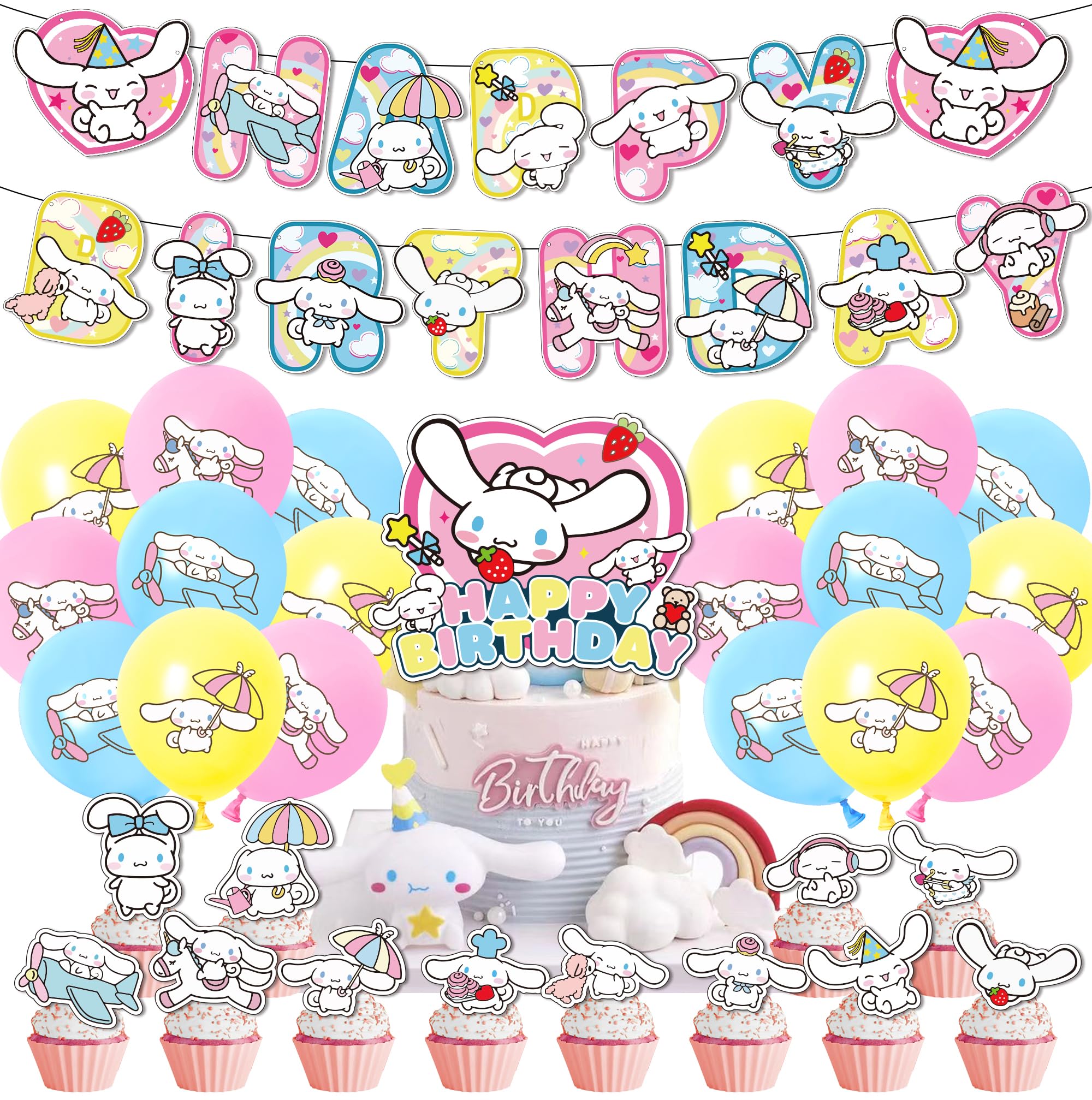 Cinnamoroll Birthday Party Decorations Supplies: Banner, Ba-lloons, Cake Toppers Cupcake Toppers Cake Decorations, Ribbon