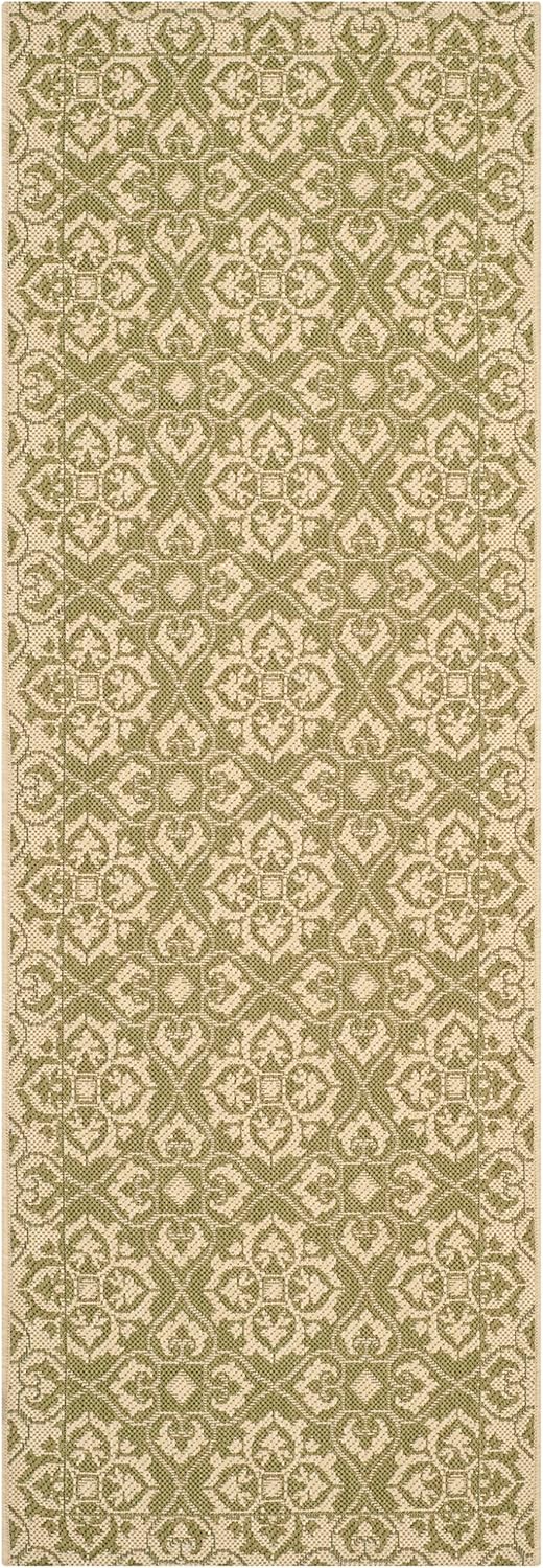SAFAVIEH Washable Rug Outdoor Courtyard Collection - 2'3" x 6'7" Runner, Green & Cream, Non-Shedding & Easy Cleaning, Ideal for Patio, Entryway, Mudroom, Hallway, Kitchen (CY6550-24)