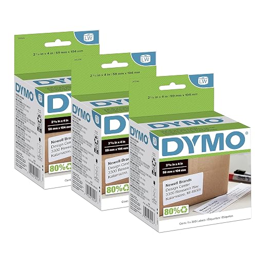 DYMO Authentic LW Large Shipping Labels for LabelWriter Label Printers, Print Up to 6-Line Addresses, 2-5/16" x 4", 3 Rolls of 300 (900 Total)