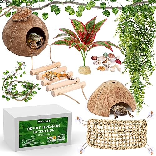 Woiworco Accesorios de tanque de dragón barbudo, paquete de 22 accesorios de hábitat de reptiles, hamaca de lagarto, enredaderas de la selva, hojas