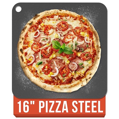 Chef Pomodoro Pizza Steel for Oven 16'x16', 1/4' Thick, With Lifting Holes | Baking Steel For Oven Doubles As Baking Sto