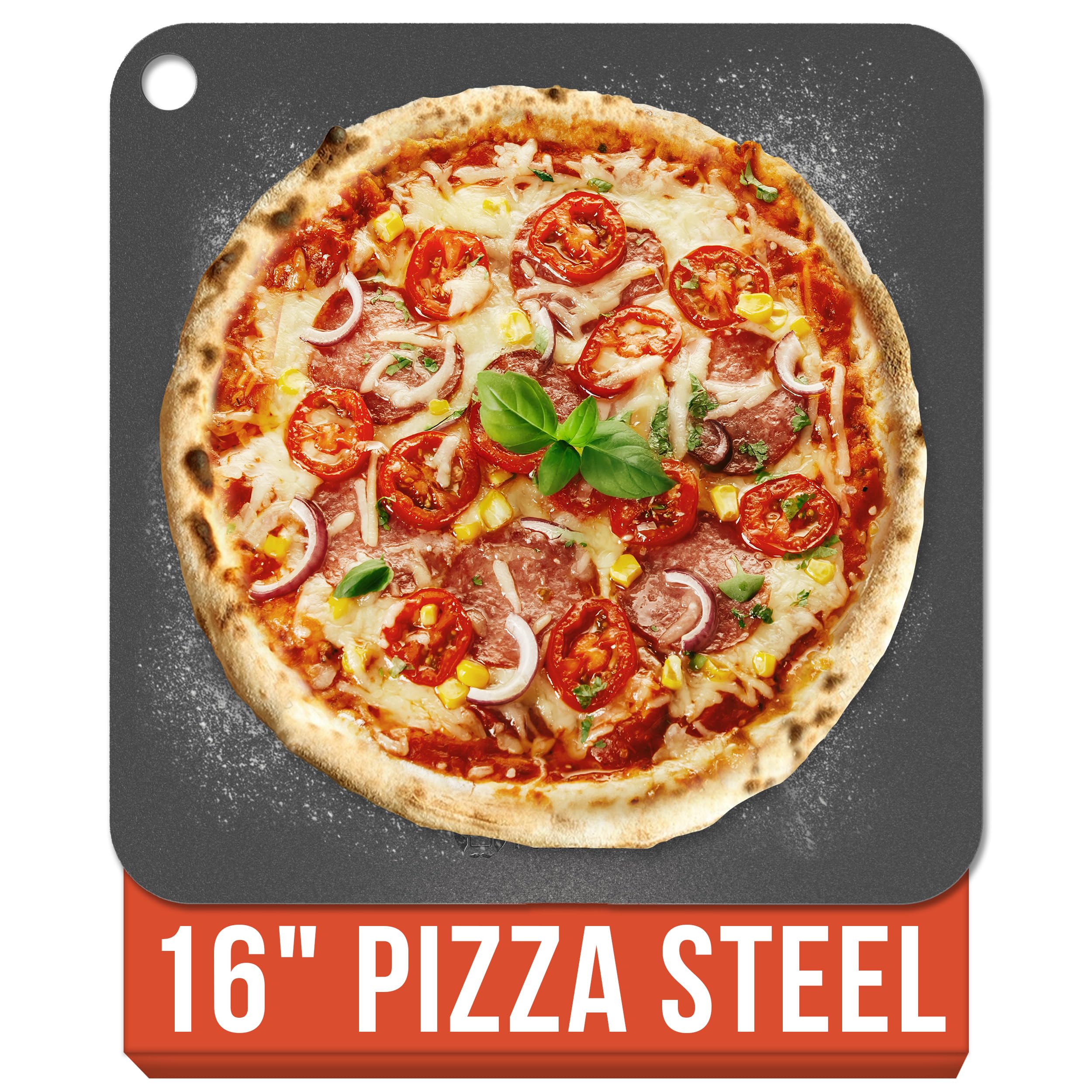 Chef Pomodoro Pizza Steel do piekarnika 40,6 cm 1/4 cala grubości, stal do pieczenia do piekarnika, grilla, chleba zakwasowego, kamień do pieczenia do piekarnika z otworami do podnoszenia 40,6 x 40,6