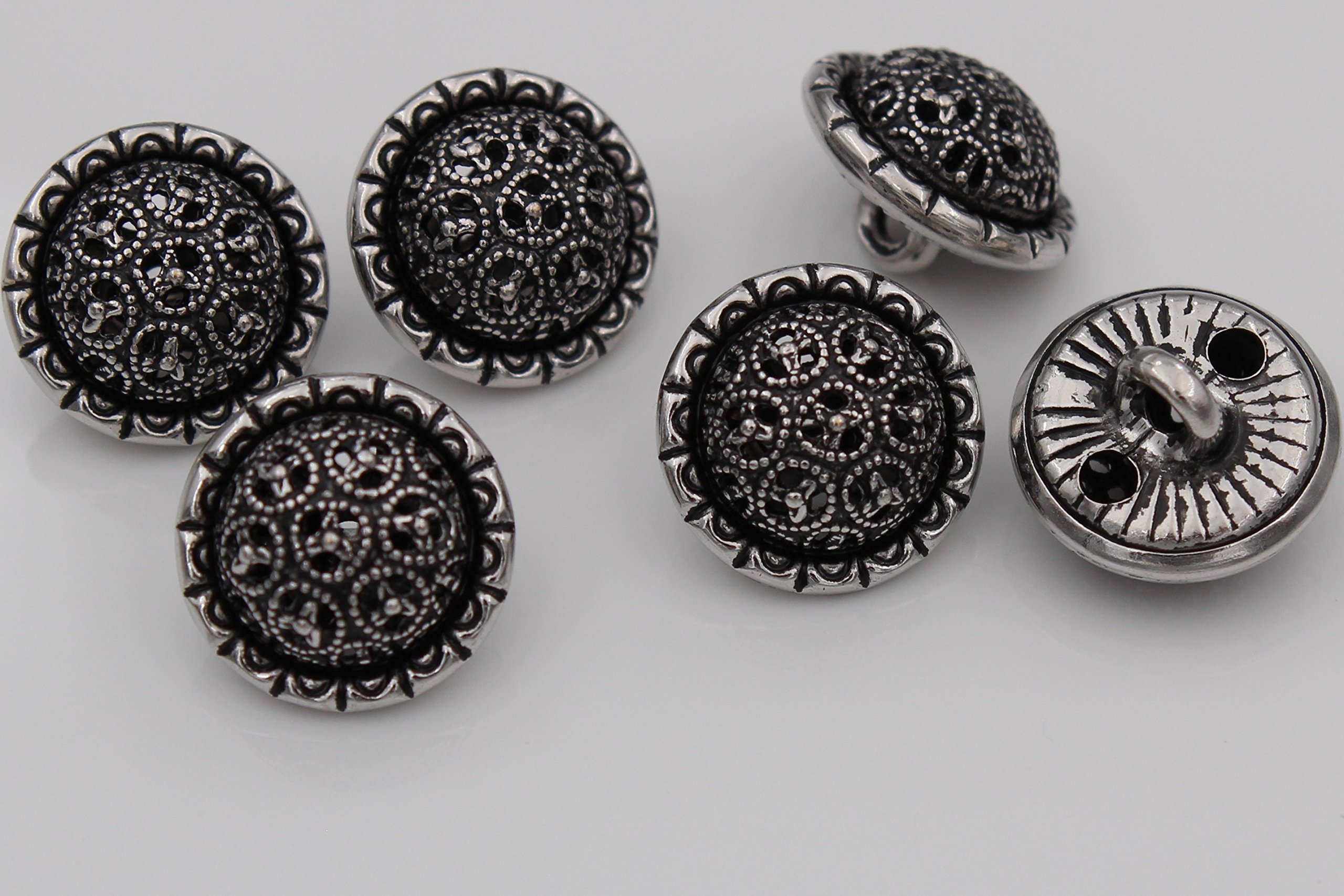 Lot De 10 Boutons En Métal à 2 Trous Argentés Avec Noir - 11 Mm 15 Mm