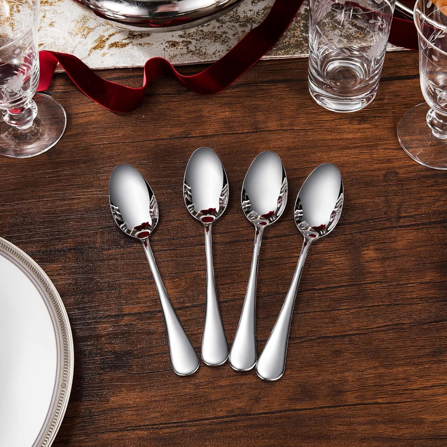 Royalrose Premium Aria 4-Piece 7.6 Inch Spoon Silverware (4, Dinner Spoons)