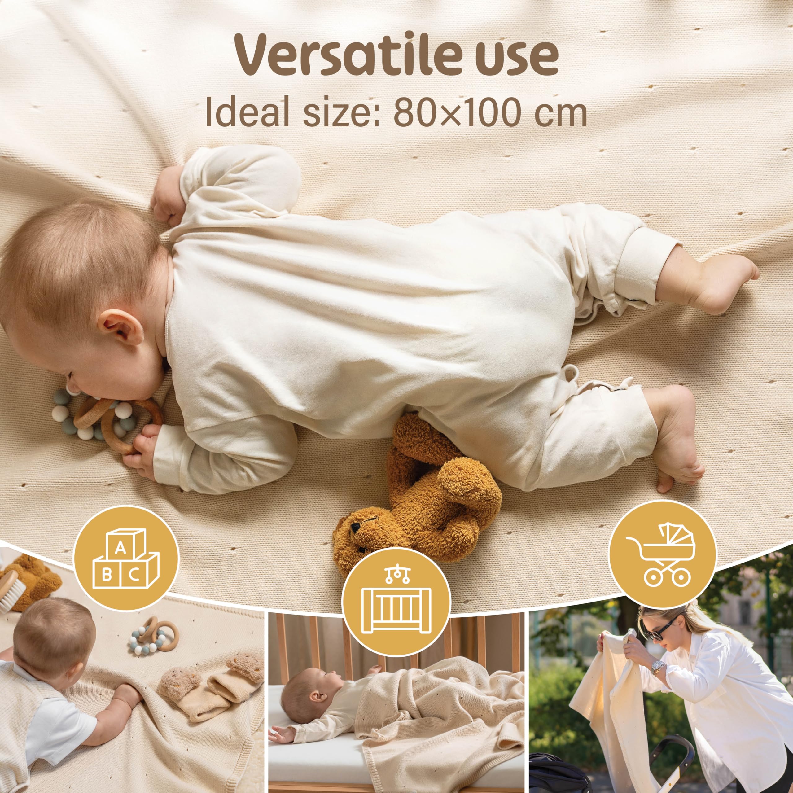 Merle Toys® Manta para bebé de algodón 100% orgánico, con certificación GOTS & Oeko-Tex, manta para recién nacidos, manta para bebé, manta de algodón orgánico, color blanco perla