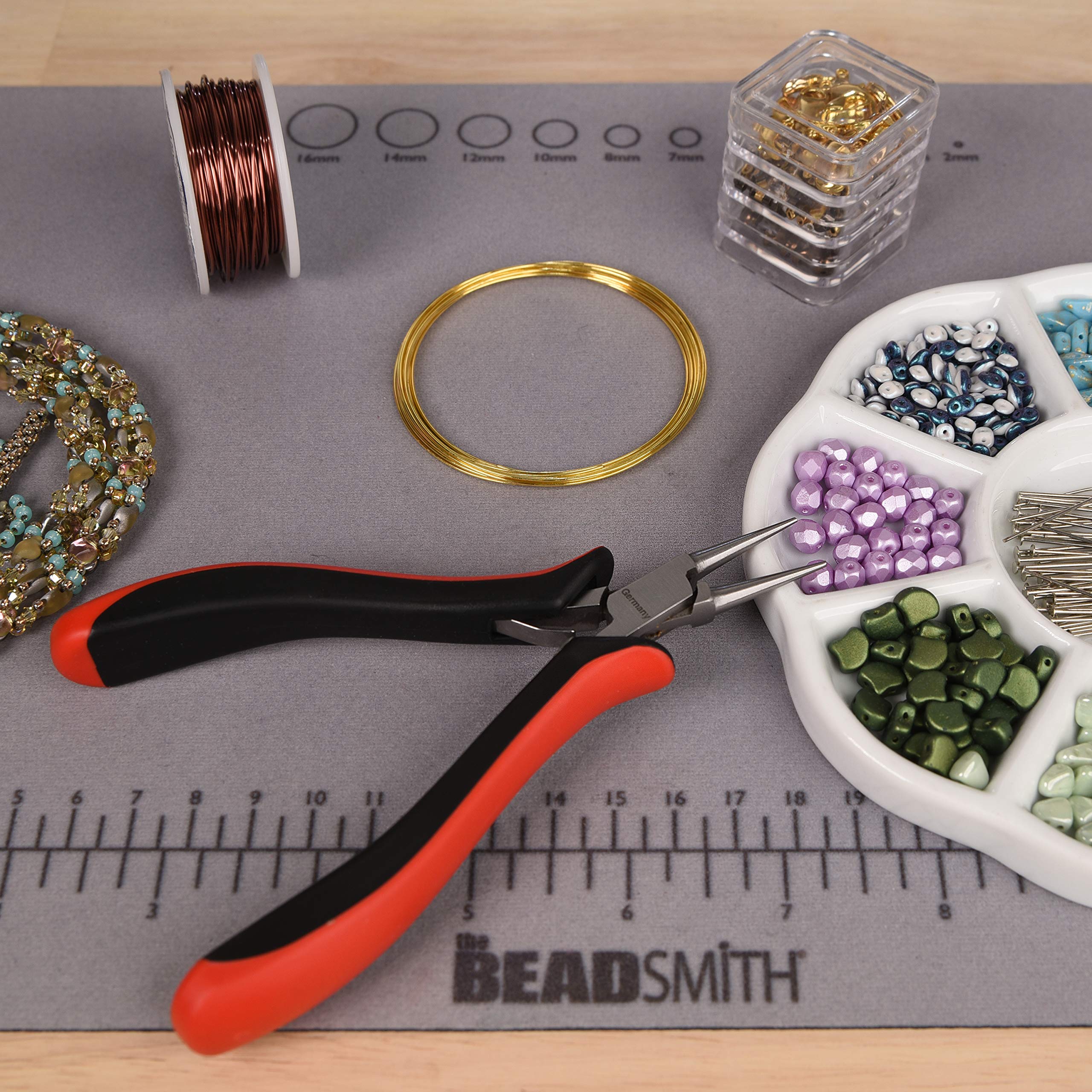 The Beadsmith Niemieckie szczypce okrągłe z serii Platinum 120 mm z polerowaną stalową głowicą, czerwony i czarny ergonomiczny uchwyt wygodny i sprężyna z dwoma liśćmi, narzędzie do produkcji biżuterii
