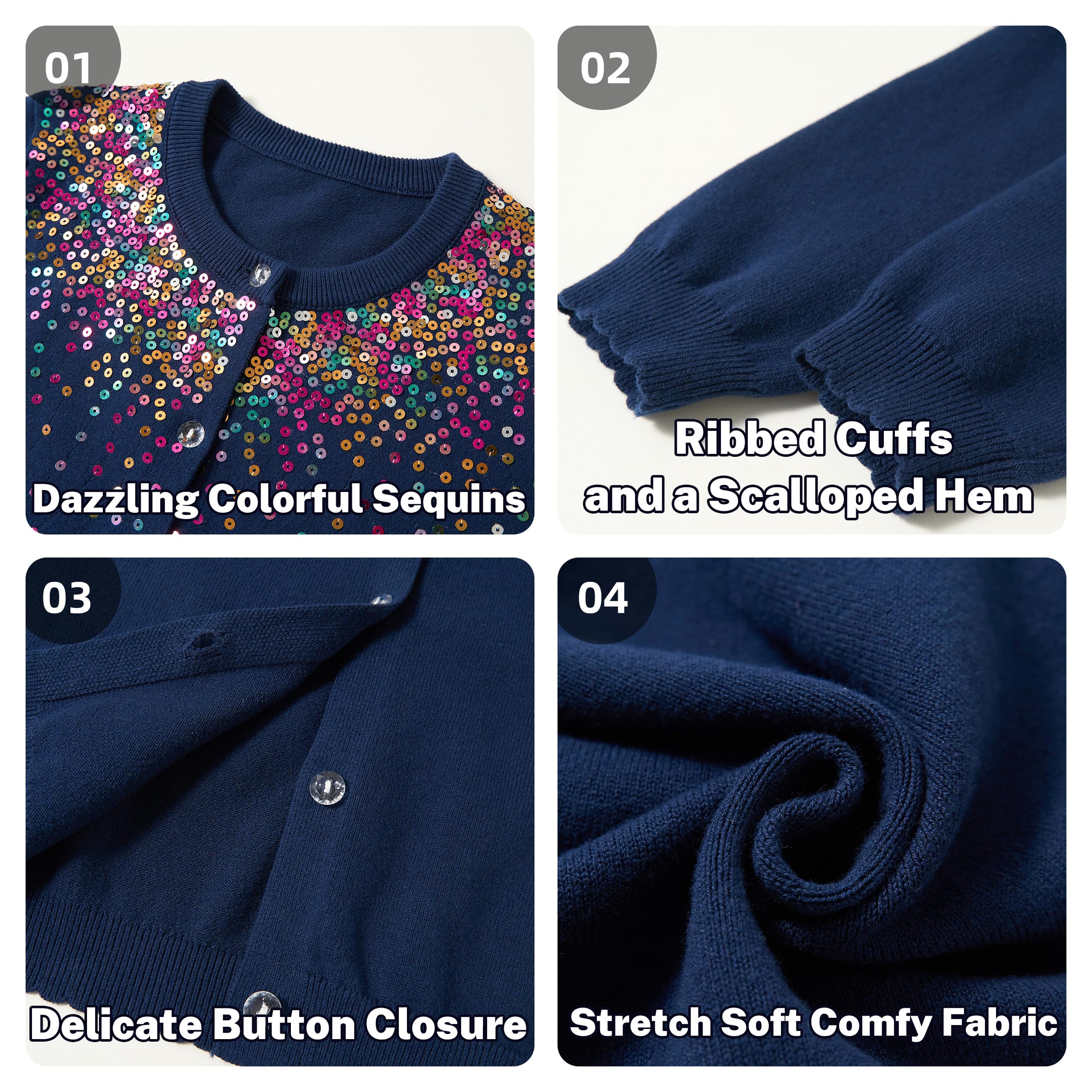 Rolanko Gilets pour Filles, Cardigans Scolaires de Base en Coton à Manches Longues et à Boutons, Pulls en Tricot à Col Roulé