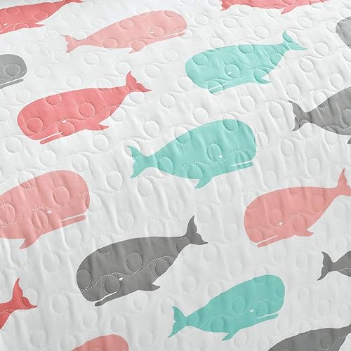 Miniatura 5 de Lush Decor Whale Kids - Juego de ropa de cama reversible de 5 piezas con funda y almohadas decorativas, matrimonialqueen, rosa y aguamarina