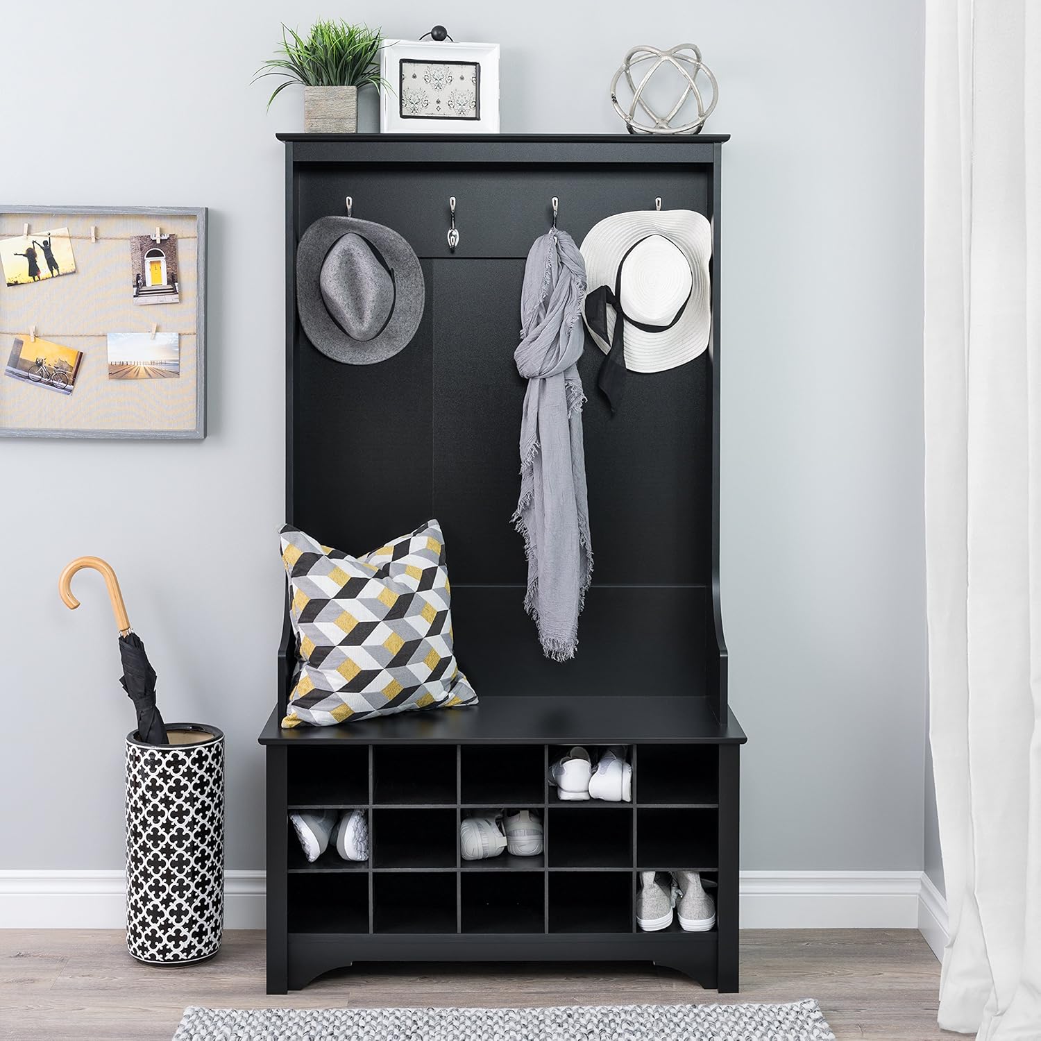 Prepac Shoe Storage Hall Tree, Black: Furniture & Decor