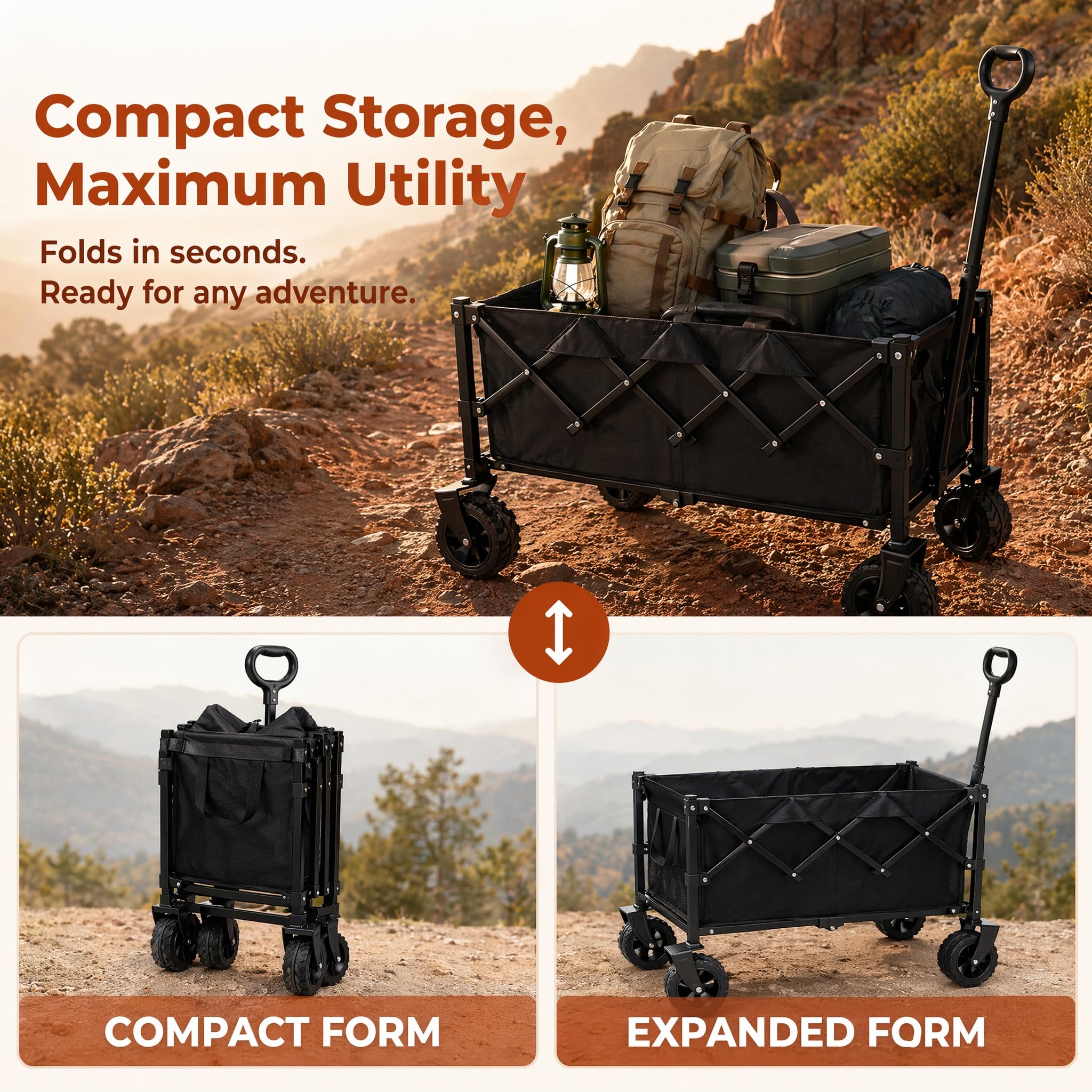 Carrello pieghevole da 130 l, grande capacità di carico 90 kg, con ruote | tessuto Oxford rimovibile, robusto telaio in metallo, compatto e pieghevole, per shopping, giardino, campeggio