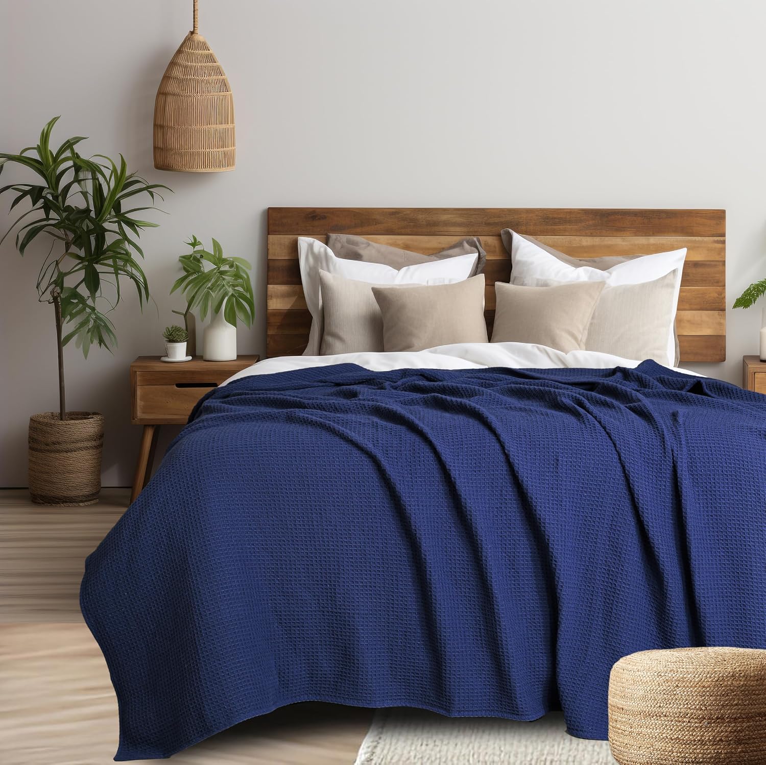 100% Cotton Waffle Weave Blanket Queen Size, 90 x 108 in, 400 GSM, Lightweight Thermal Blanket, White - Image 8