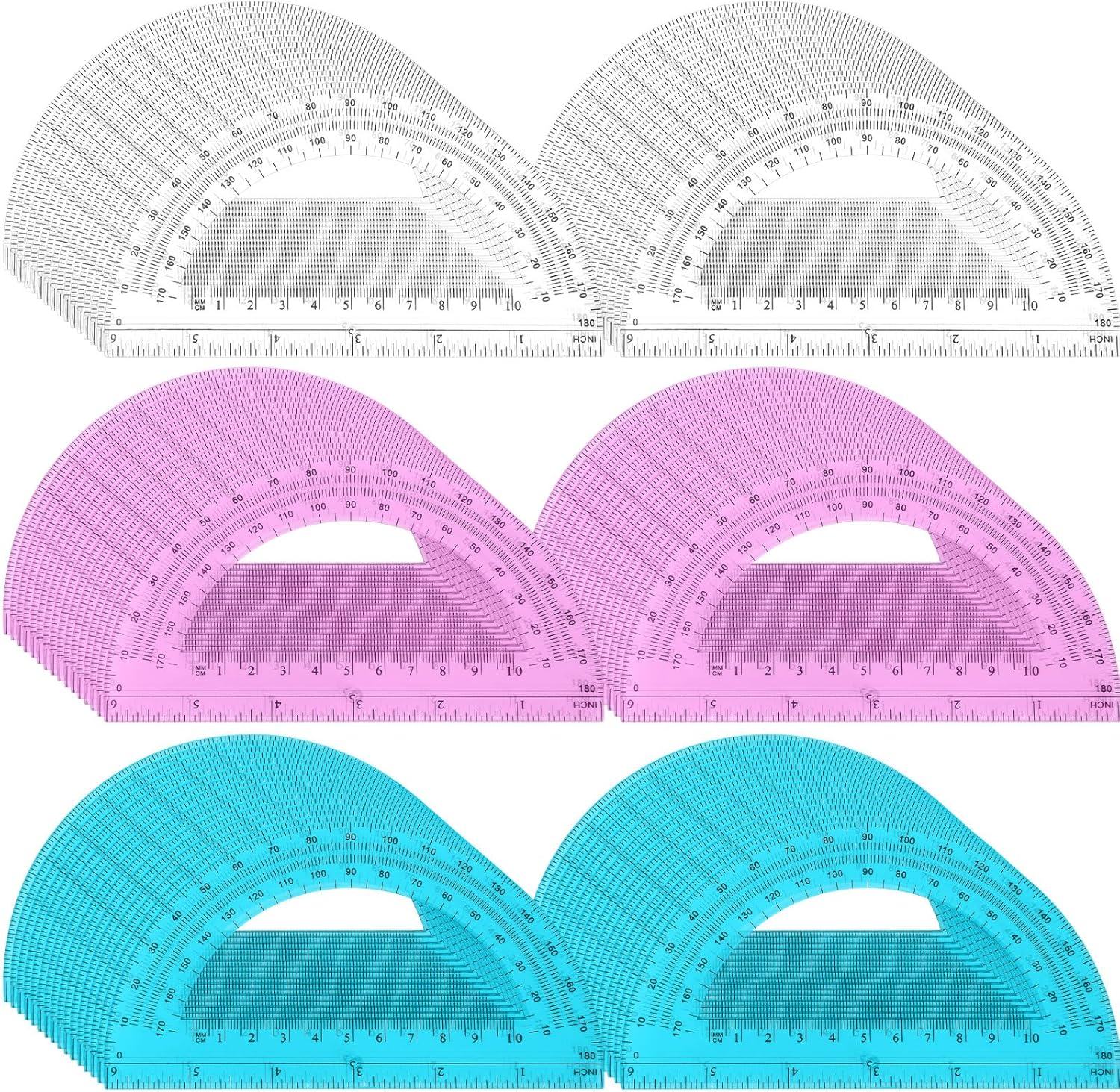 Zonon 100 Pack 6 Inch Plastic Protractor 180 Degrees Pink Blue Clear Protractors for Classroom, School, Math, Teacher, Student Office Supplies, Geometry, Angle Measurement, Christmas Gifts