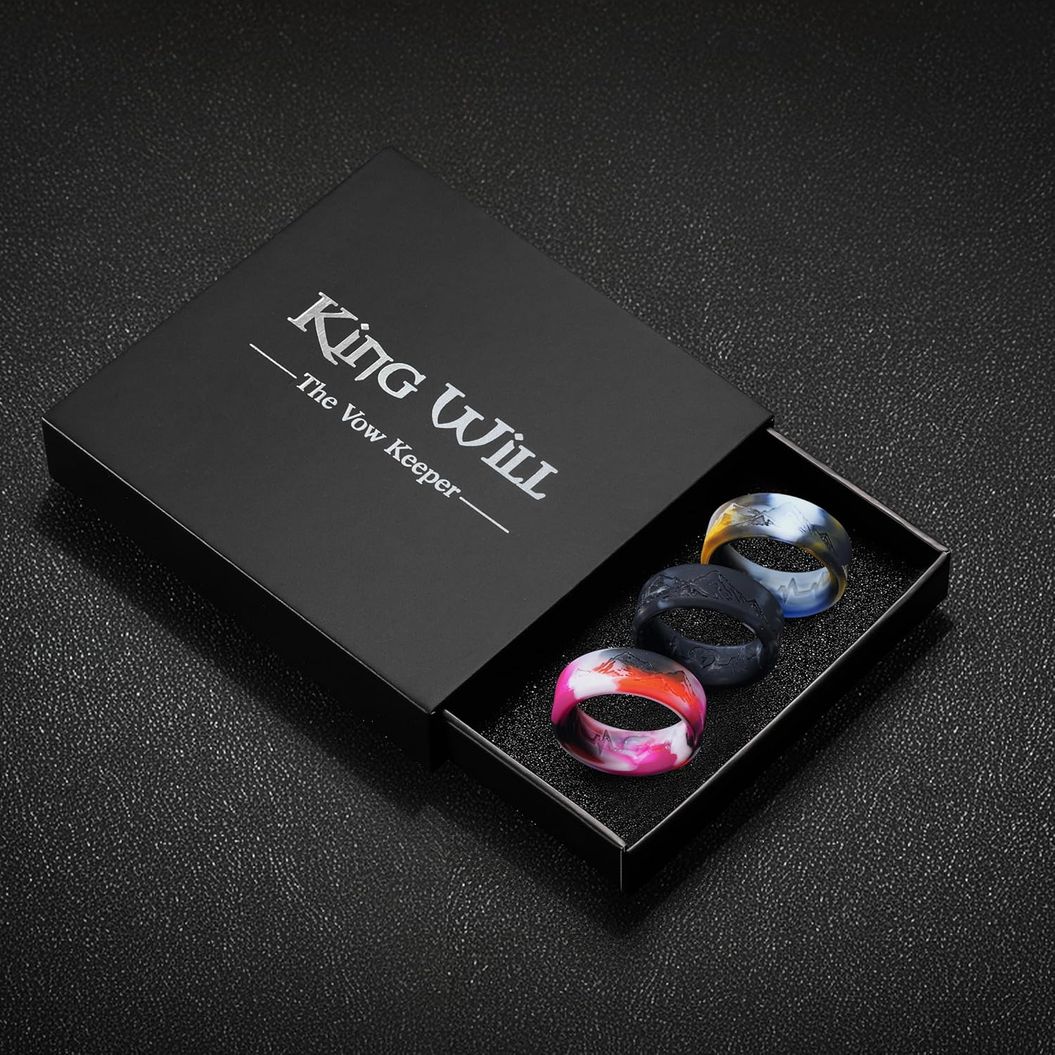 King Will Silicone Rings For Men, Rubber Wedding Bands with Unique Mountain Peak Design Multiple Colors, 8mm Wide 2.2mm Thick, Comfort Fit Size 7-13