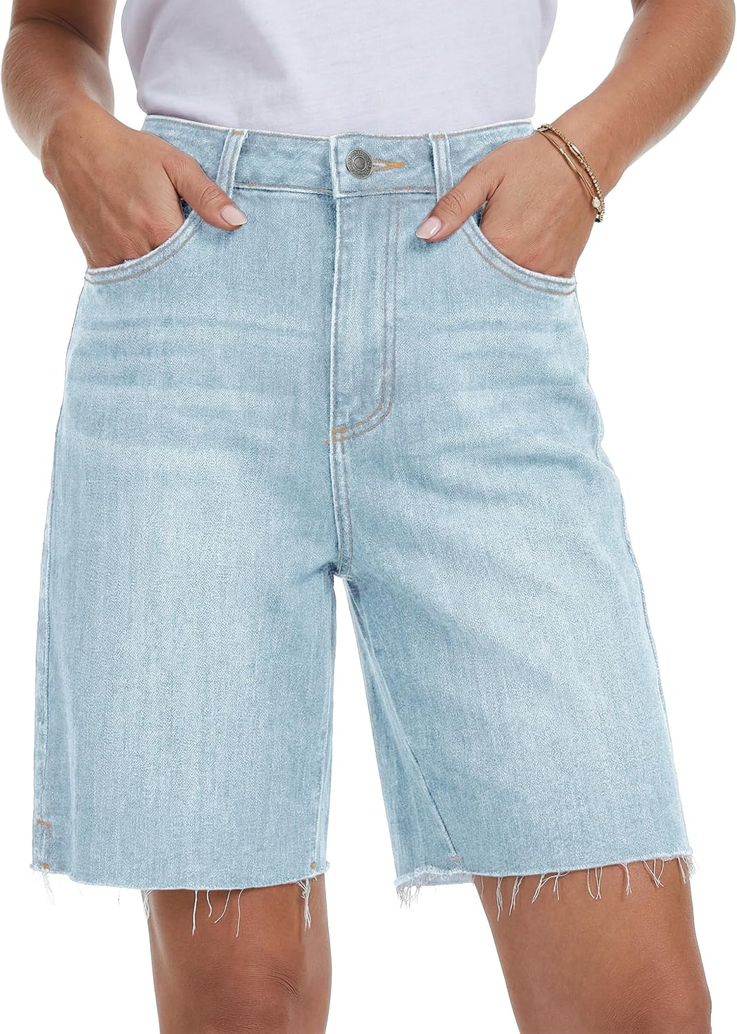 YUCOLEN Jean Shorts Womens High Waist Knee Length Stretchy Y2k Denim Shorts