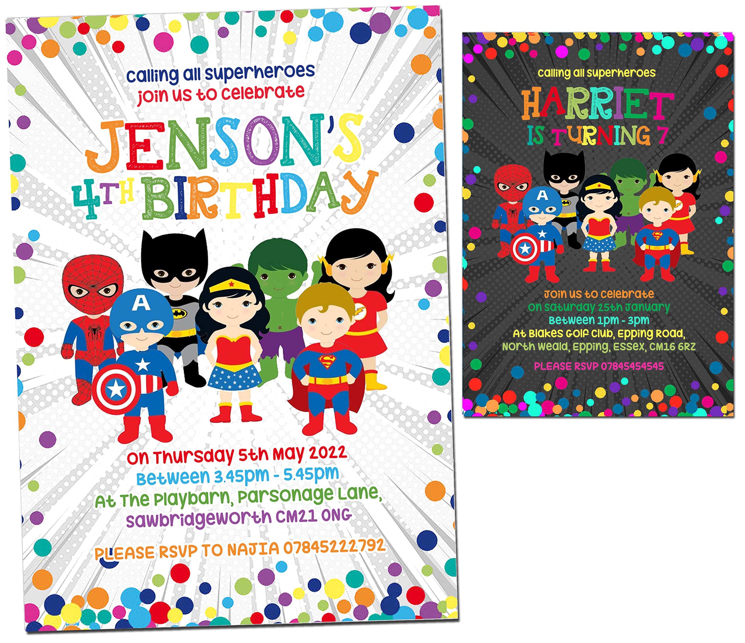 10 Personalised Superhero Party Invitations Birthday Invites Kids Boys Girls