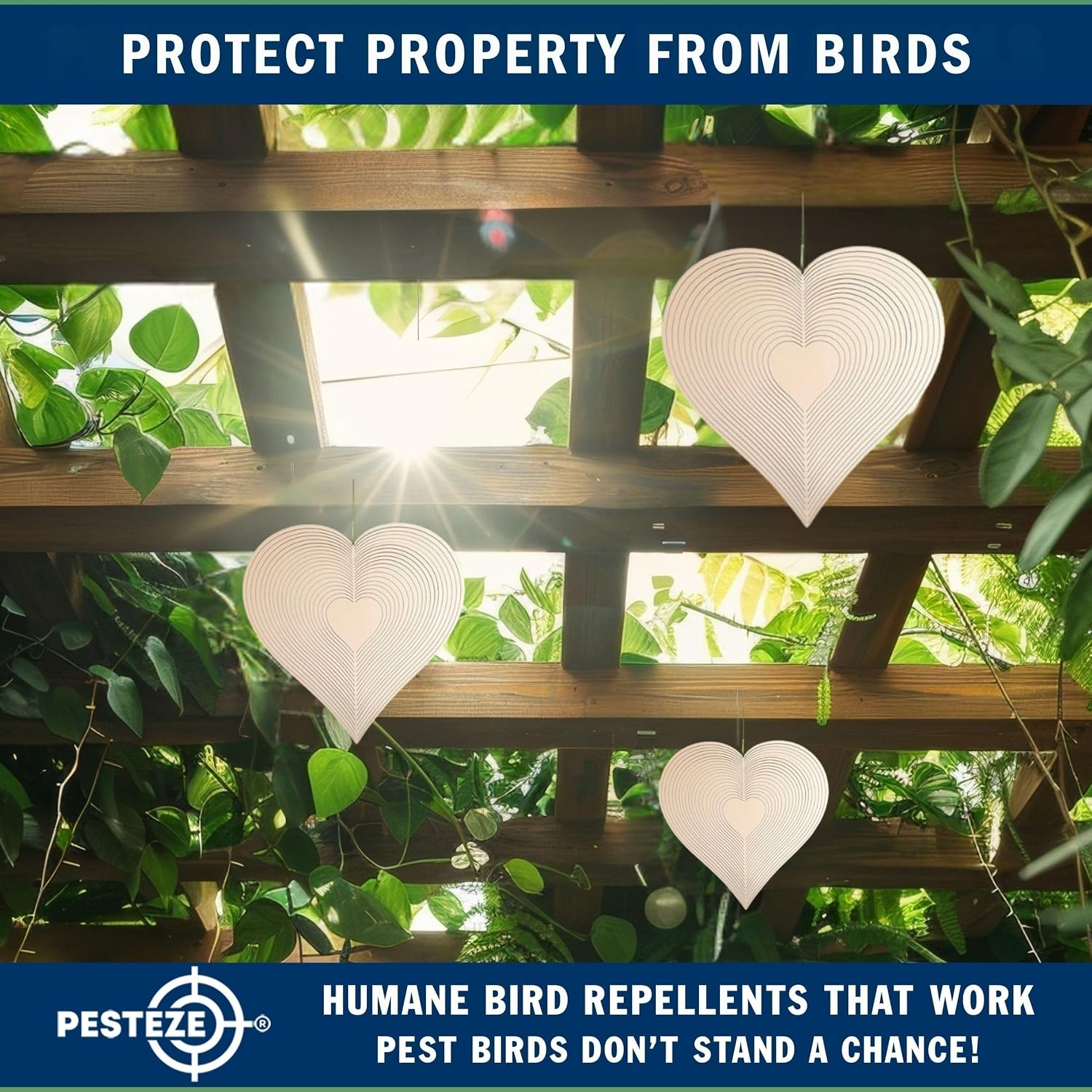 PESTEZE USA Large Heart Stainless Steel Wind Spinner 12x14 Inch Reflective Outdoor Hanging Garden Decoration for Yard, Porch & Patio, 3D Spinning Metal Art Ornament Repels Birds & Add Sparkling Beauty