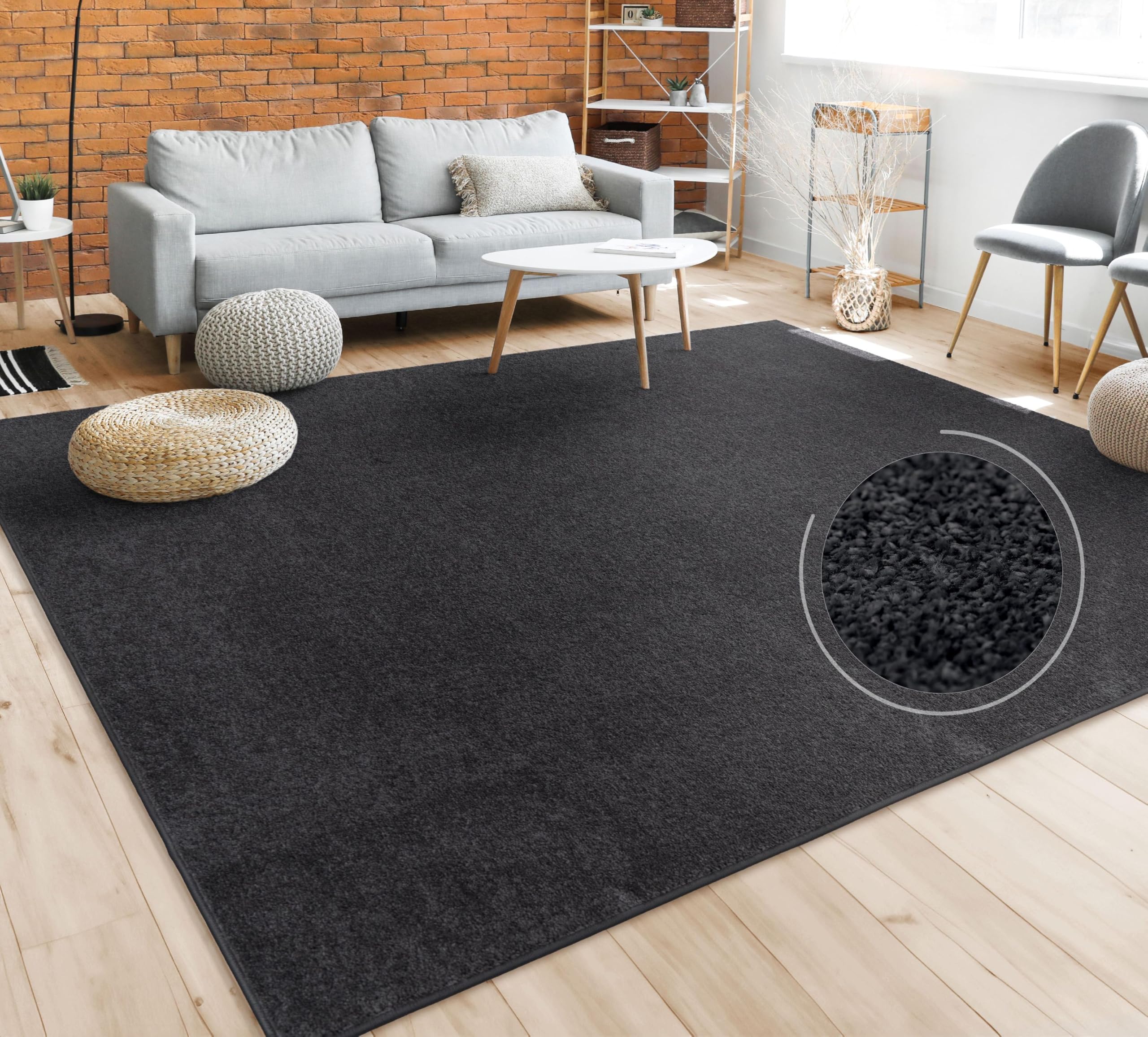 Paco Home Teppich Wohnzimmer Schlafzimmer Esszimmer Kurzflor Moderne Optik Einfarbig Pastell, Grösse:120x170 cm, Farbe:Schwarz