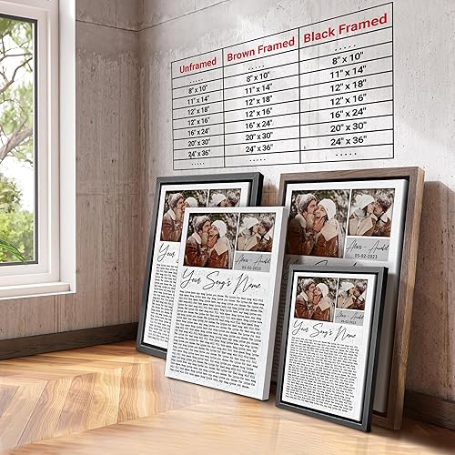 Vista 231 de H-DEWALL Letras de canciones personalizadas, lienzo enmarcado en marrón, música romántica del día de San Valentín, regalo personalizado para marido