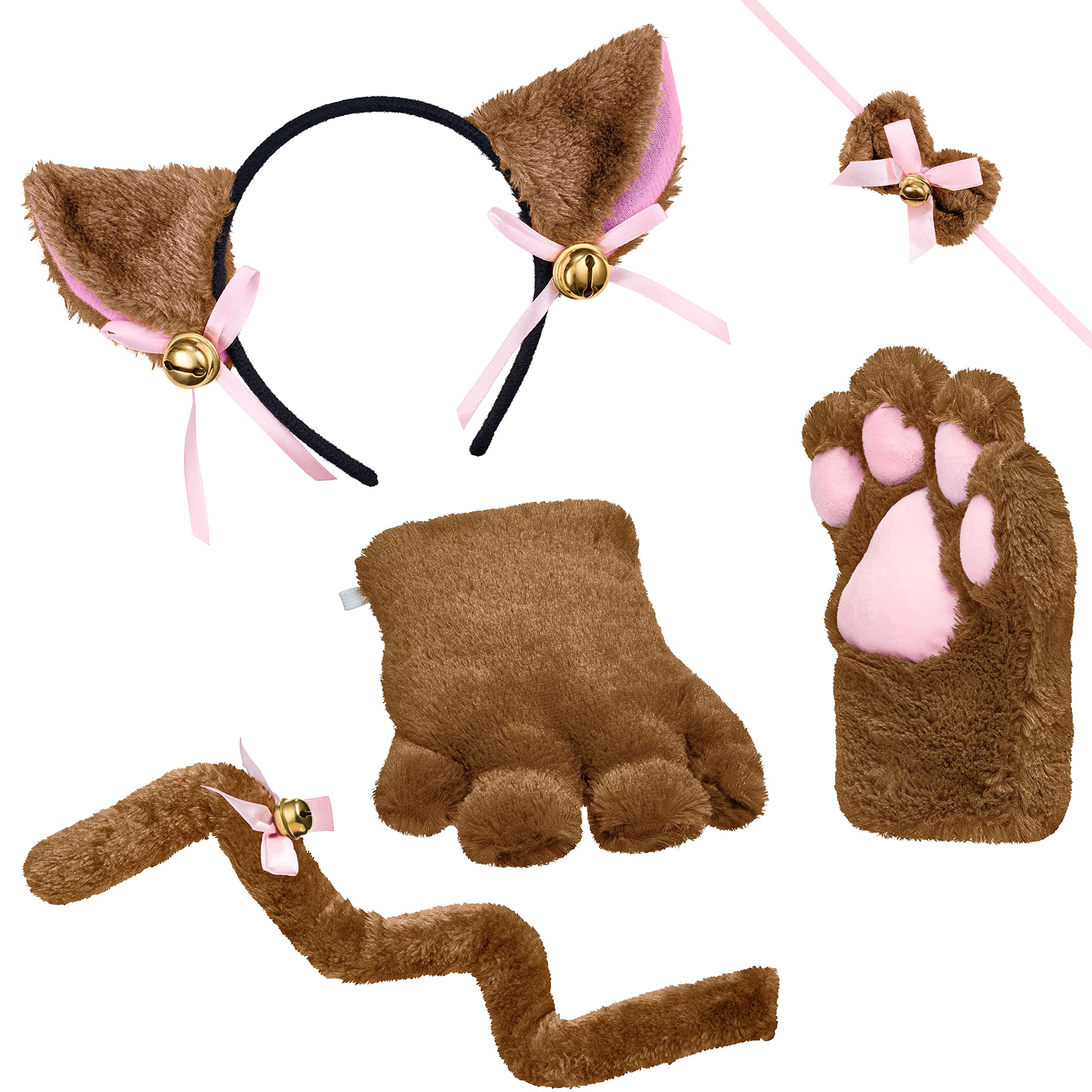 Balinco Set de Disfraz de Gato, Orejas de Gato + Diadema + Patas de Peluche + Pajarita + Cola de Gato, Disfraz de Animal, Anime, Fiesta Cosplay, Halloween, Carnaval