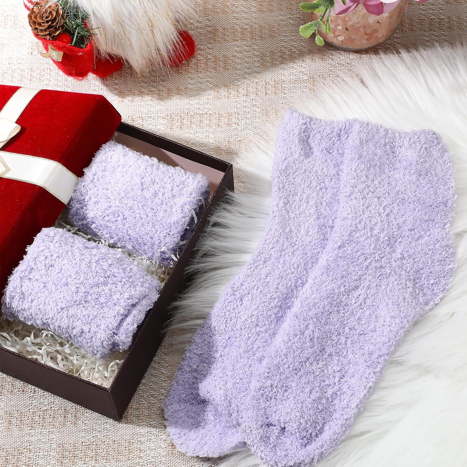 Suhine 12 Pairs Fuzzy Socks Winter Warm Socks Women Soft Stocking Plush Coral Fleece Gift for Christmas Winter Slipper Sleep - Image 7