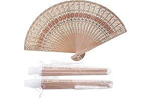 50-pack Handheld Sandalwood Fans with Gift Bags for Fiesta Parties Weddings